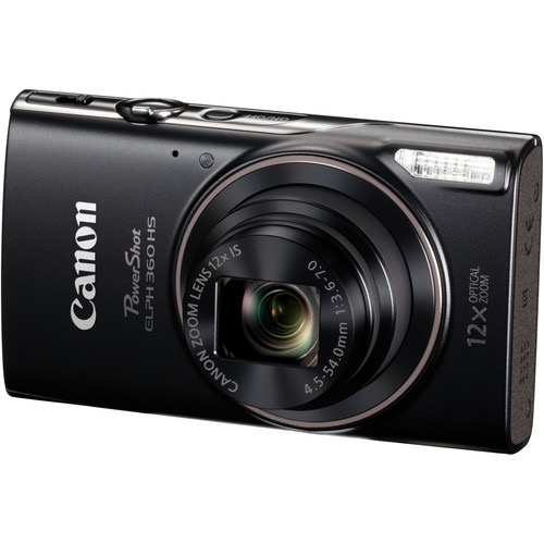 Canon PowerShot ELPH 360 HS Digital Camera 20.2MP 12x Optical Zoom 1080p HD Video WiFi & NFC (Black) - Perfect for Travel Photography, Vlogging, and Everyday Moments
