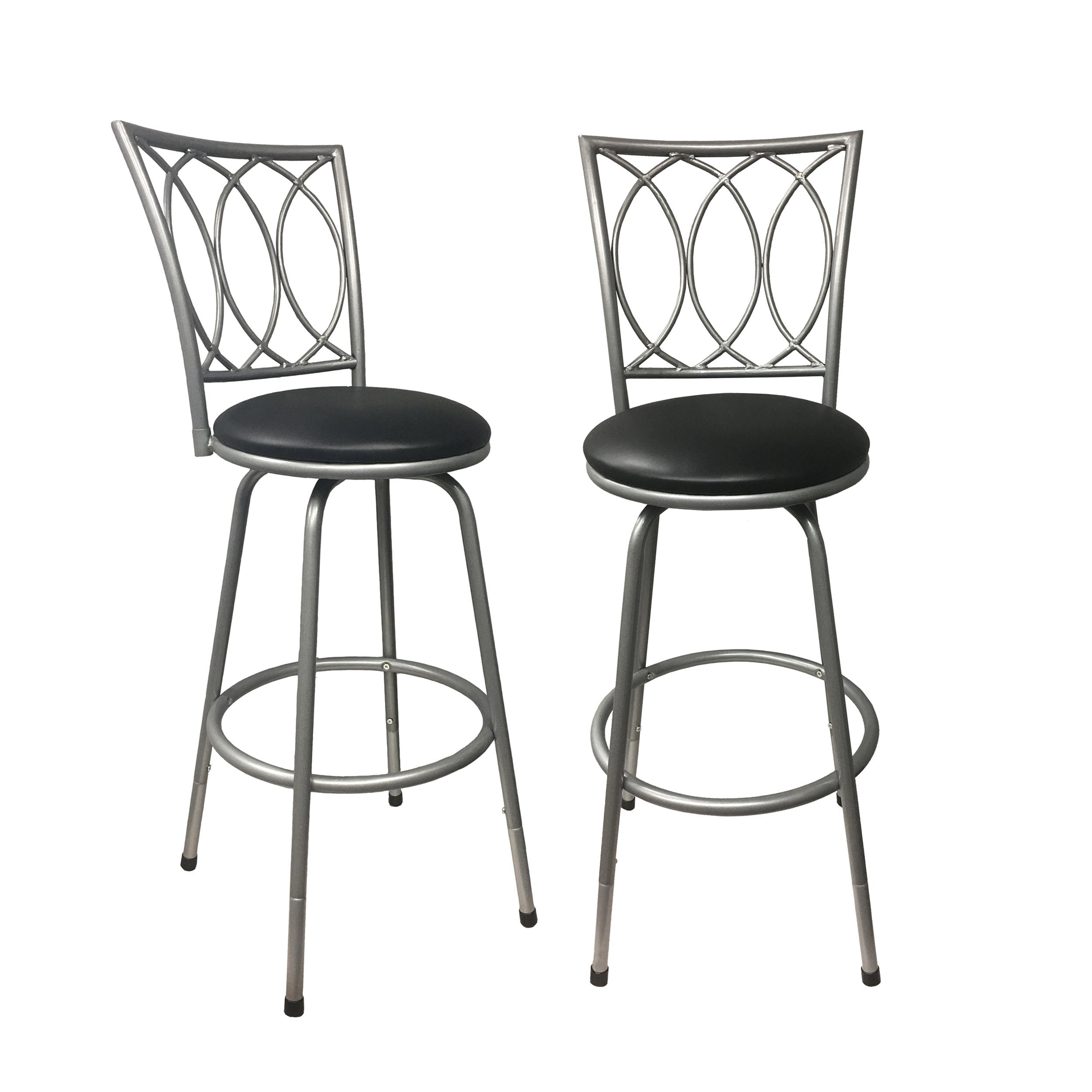 Premium Adjustable Bar Stools Set of 2 - Silver Powder Coated Metal Counter Height Stools for Kitchen Island, Breakfast Bar & Home Pub - Redico Modern Barstools with Sturdy Footrest