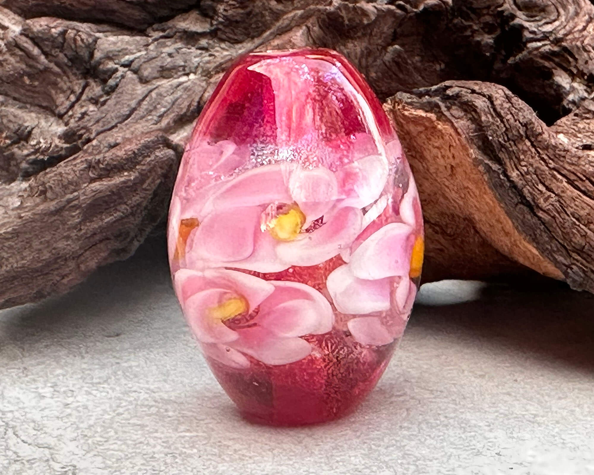 Double Pink Floral Lampwork Focal Bead SRA - Handmade Glass Bead for Jewelry Making, DIY Crafts, Necklace & Bracelet Designs - Perfect for Beaders and Artisan Creations