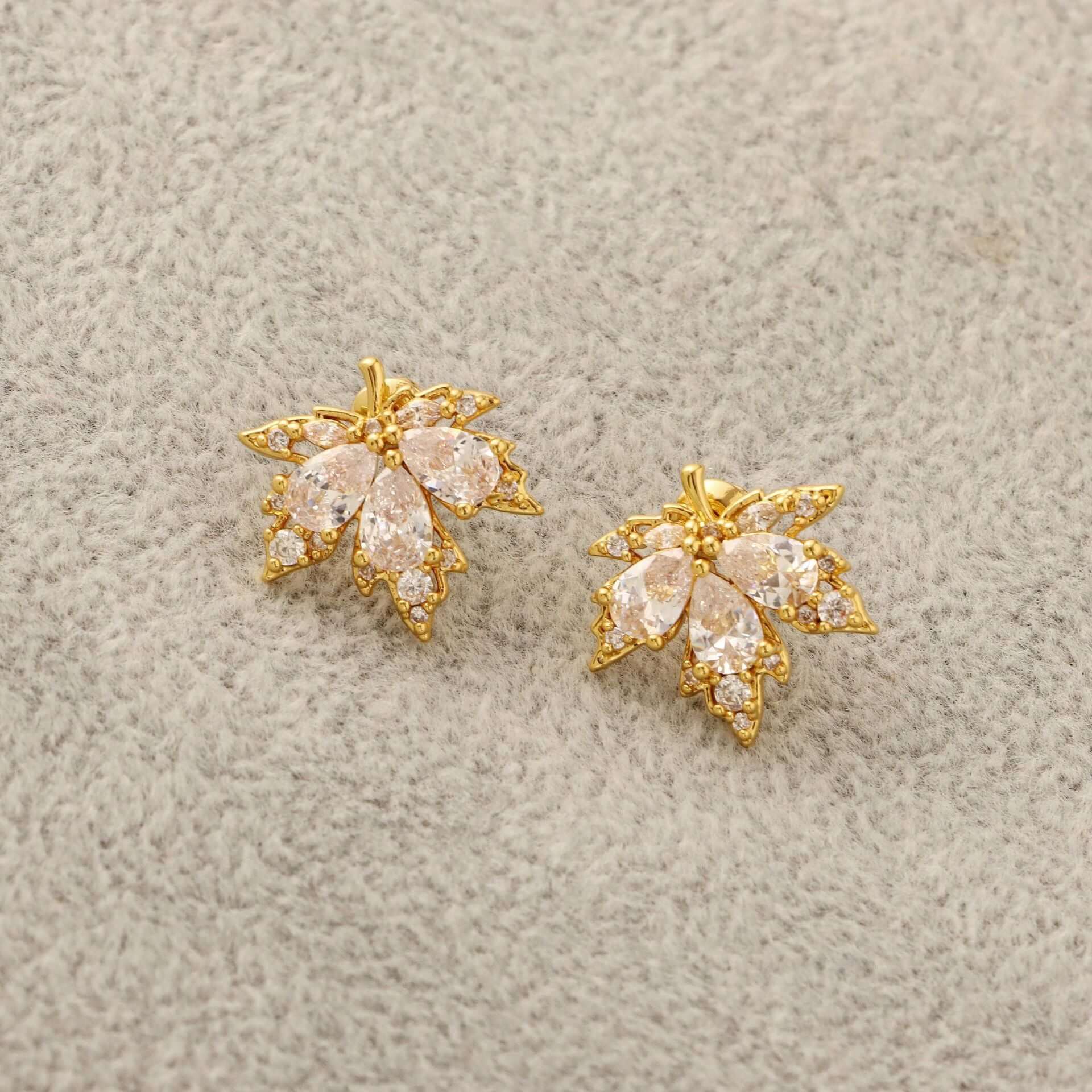 Trendy Red Diamond Leaf Stud Earrings for Women - Elegant Fashion Jewelry Gift for Parties, Weddings & Daily Wear