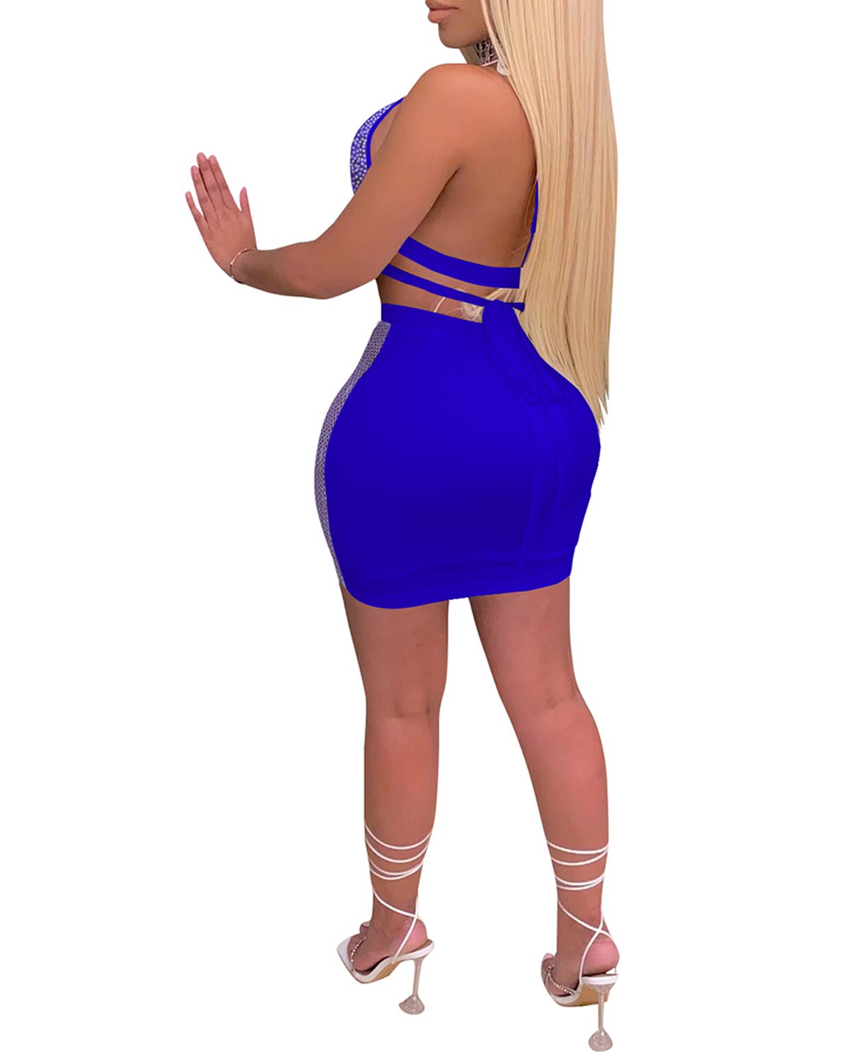 PORRCEY Women's Sexy Rhinestone Sleeveless Party Dress - Elegant Clubwear for Night Out, Evening Events & Special Occasions