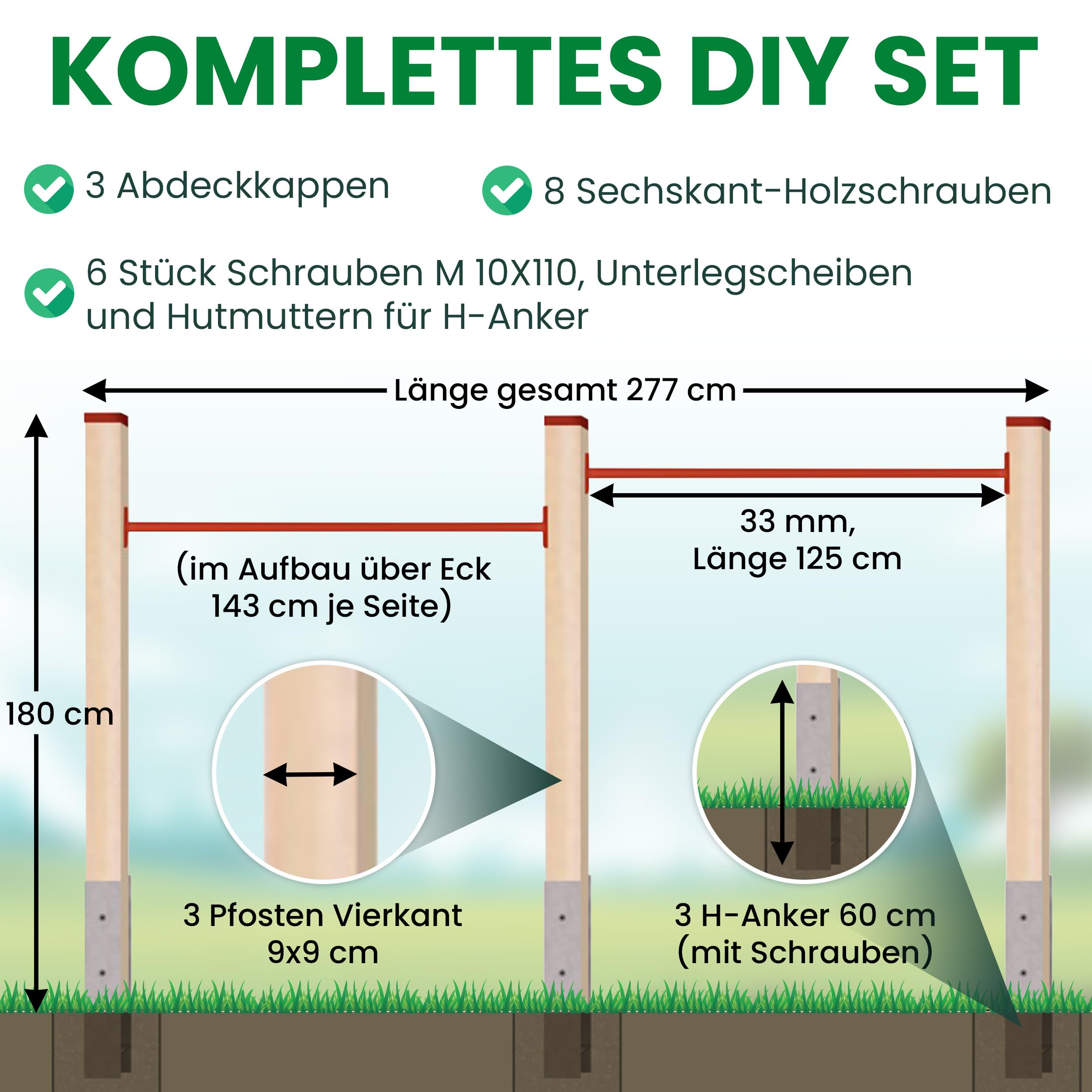 Gartenpirat Kids Wooden Gymnastics Bar - Double Horizontal Bars with Red Rails, DKR Model - Perfect for Home Playground & Indoor Fitness Training