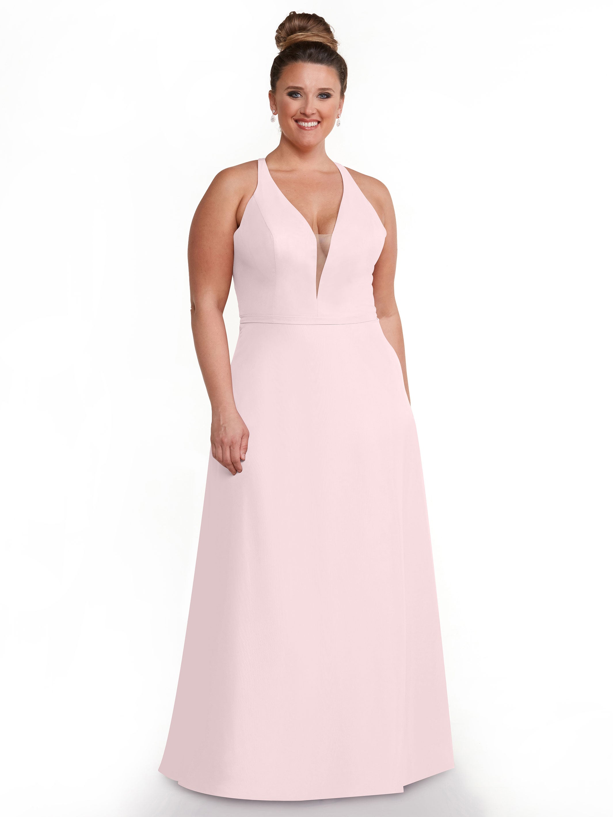 Elegant 80150 Chiffon A-Line Bridesmaid Dress with Plunging V-Neck & Intricate Back Detail - Perfect for Weddings, Formal Events & Special Occasions