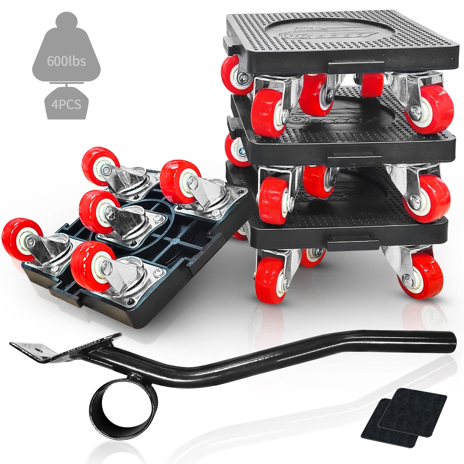 4 Pack Heavy Duty Furniture Roller Movers with 5 Wheels - 950Lbs Capacity, 360° Swivel Casters for Sofa, Cabinet & Refrigerator Moving - Home & Office Furniture Sliders for Easy Relocation