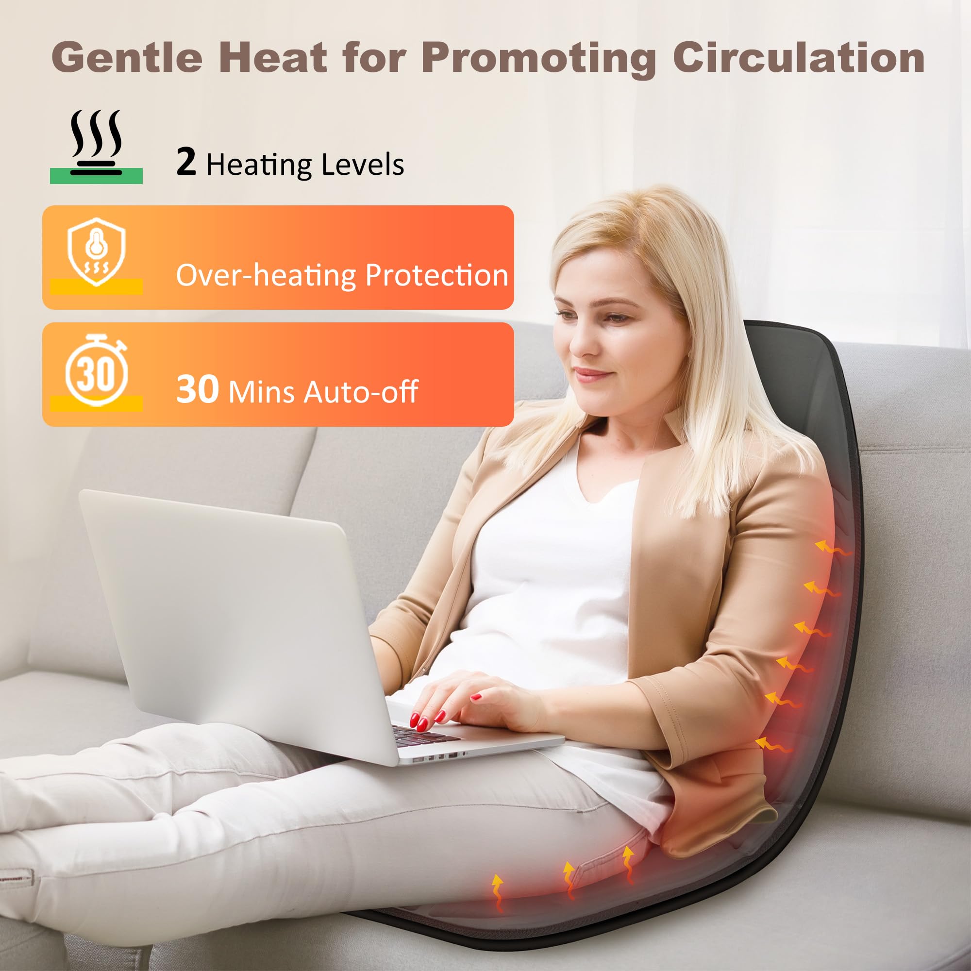 Vibration Back Massager with Heat - 10 Vibration Motors & 2 Heating Levels Massage Chair Pad for Recliner, Office Chair, Sofa - Perfect for Home, Office & Car Use - Great Gift for Mom, Dad, Women & Men
