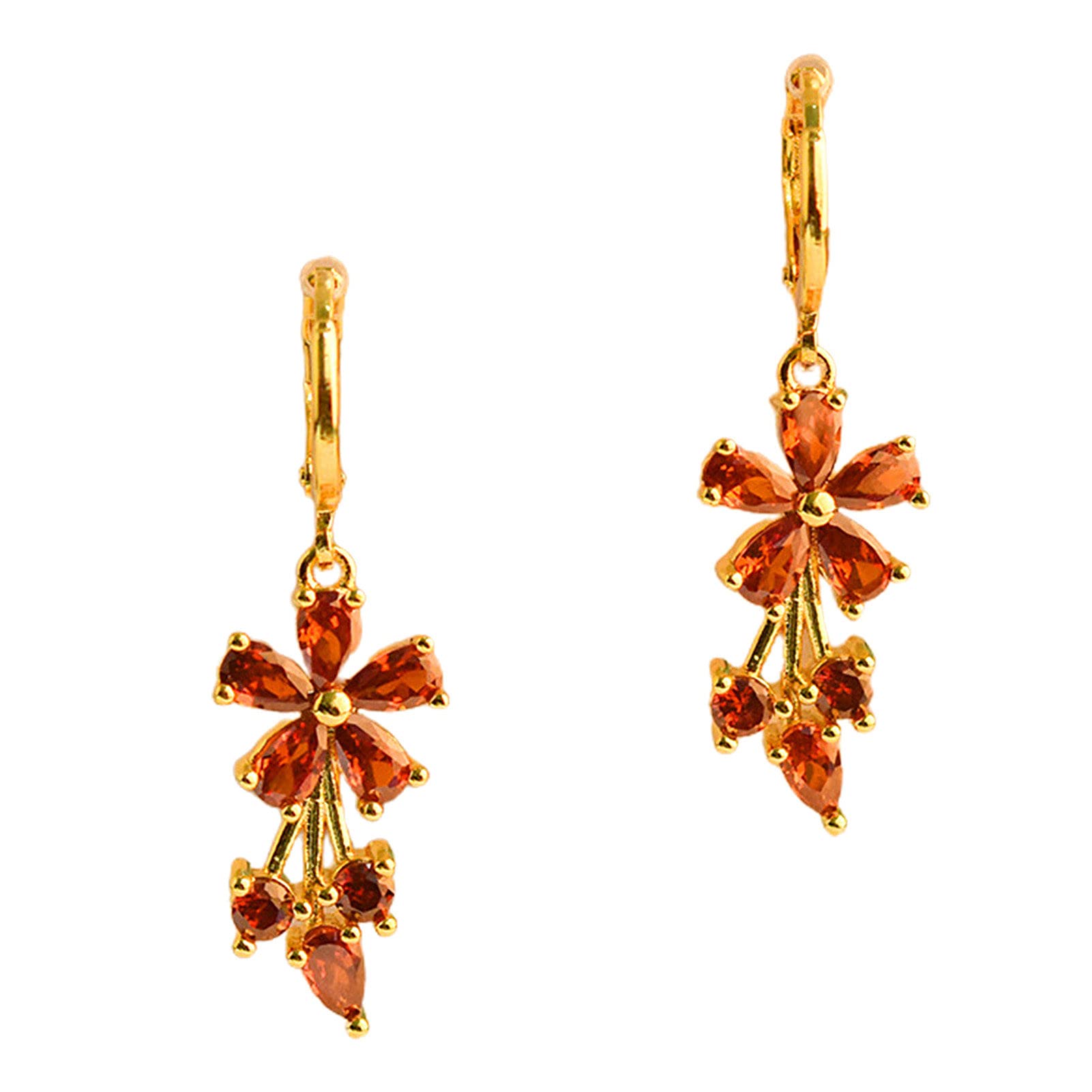 Exquisite Copper Flower Cubic Zirconia Water Drop Hoop Earrings for Women - 1 Pair Elegant Dangle Earrings Jewelry for Daily Wear, Gift Giving & Special Occasions