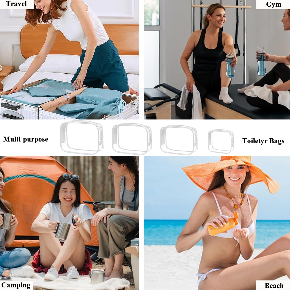 4 Pack Clear TSA Approved Makeup Bags - Waterproof Travel Toiletry Organizer for Cosmetics, Toiletries & Essentials - Perfect for Airplane Carry-On, Beach Trips & Daily Use