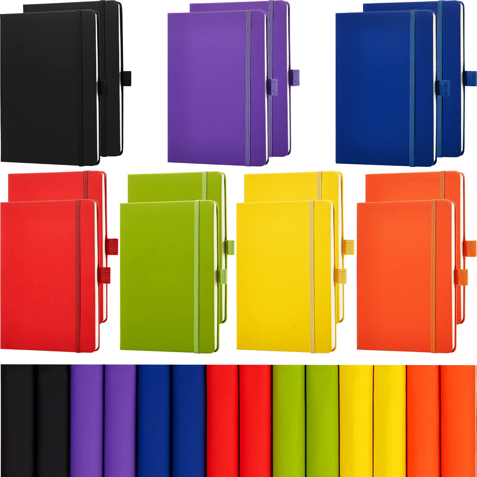 Laumoi 14 Pack A5 Lined Journal Notebooks - 5.5 x 8.2 Inch Hardcover PU Leather Notebook with Pen Holder, College Ruled Notepad for School, Office, Business, Writing & Note Taking (Mixed Colors) - Perfect for Students, Professionals & Daily Journaling