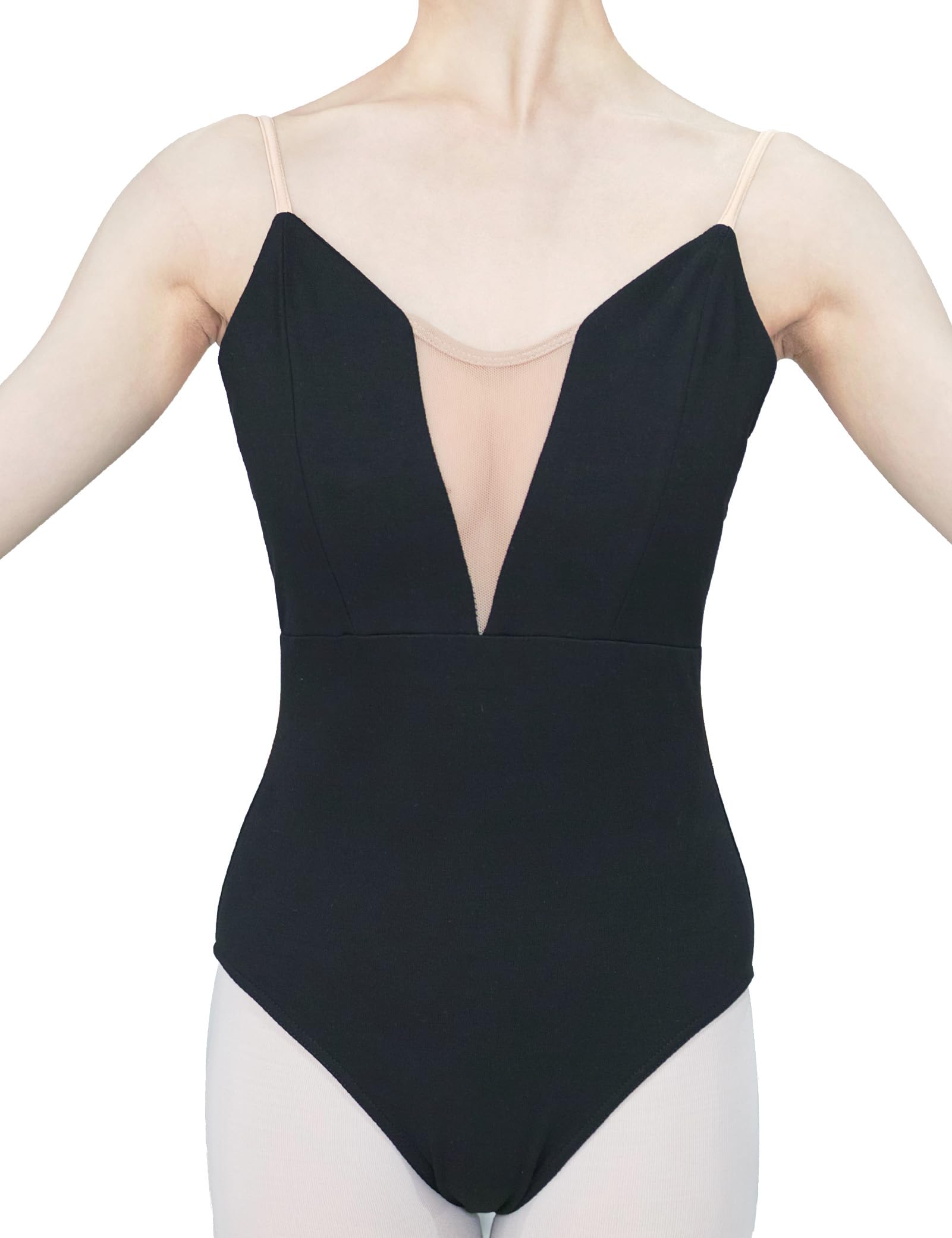 Phoeswan Women's Ballet Leotard - Deep V Camisole Black Dance Leotard for Adults, Elegant Stretch Leotards for Ballet, Contemporary & Jazz Dance, Size L - Perfect for Dance Classes, Performances & Practice