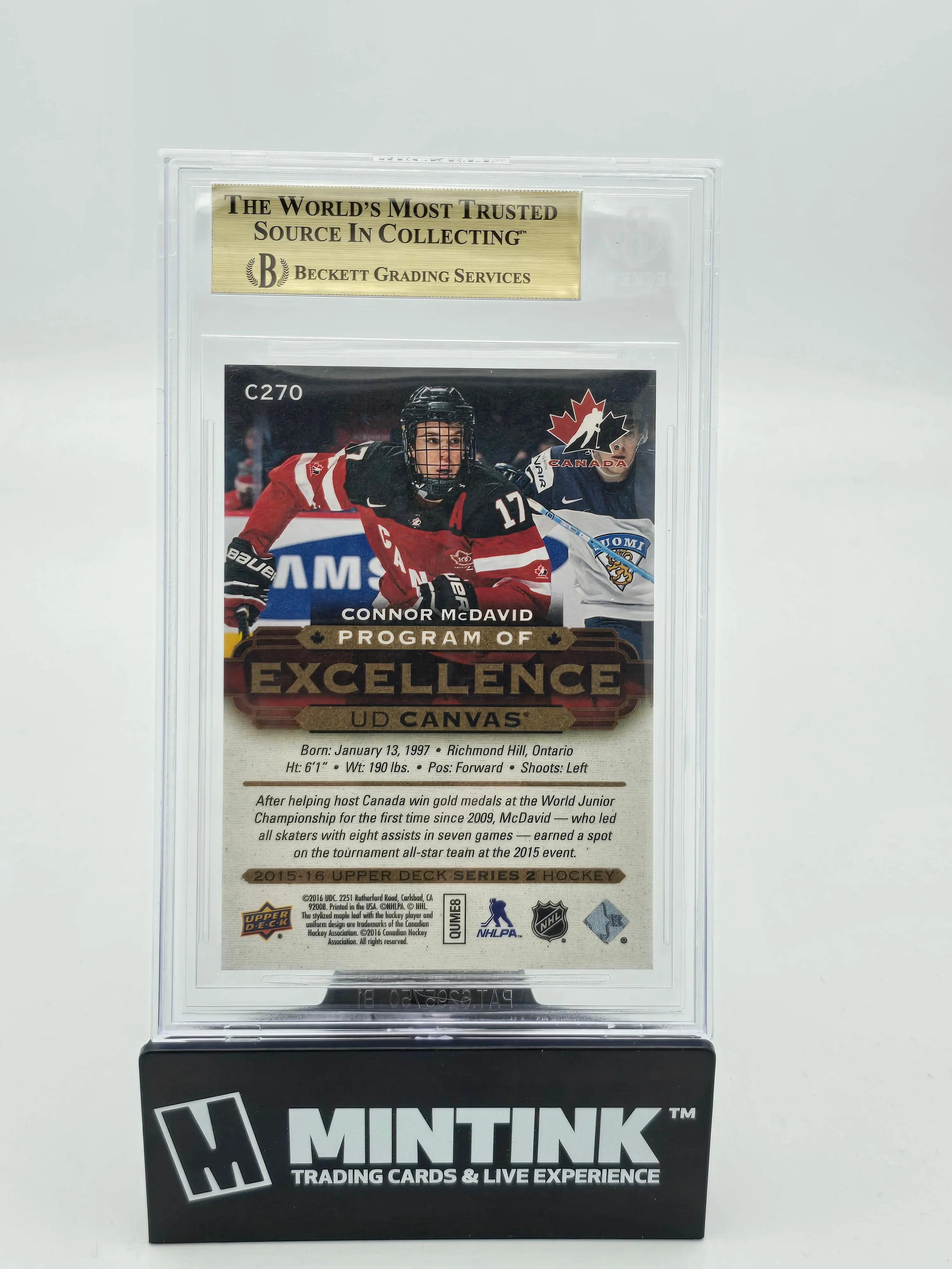 2015 Upper Deck Series 2 UD Canvas Connor McDavid Rookie Card RC Program Of Excellence BGS 9.5 Graded - Hockey Collectible for Fans & Investors | Perfect for Display, Trading, and Sports Memorabilia Collections