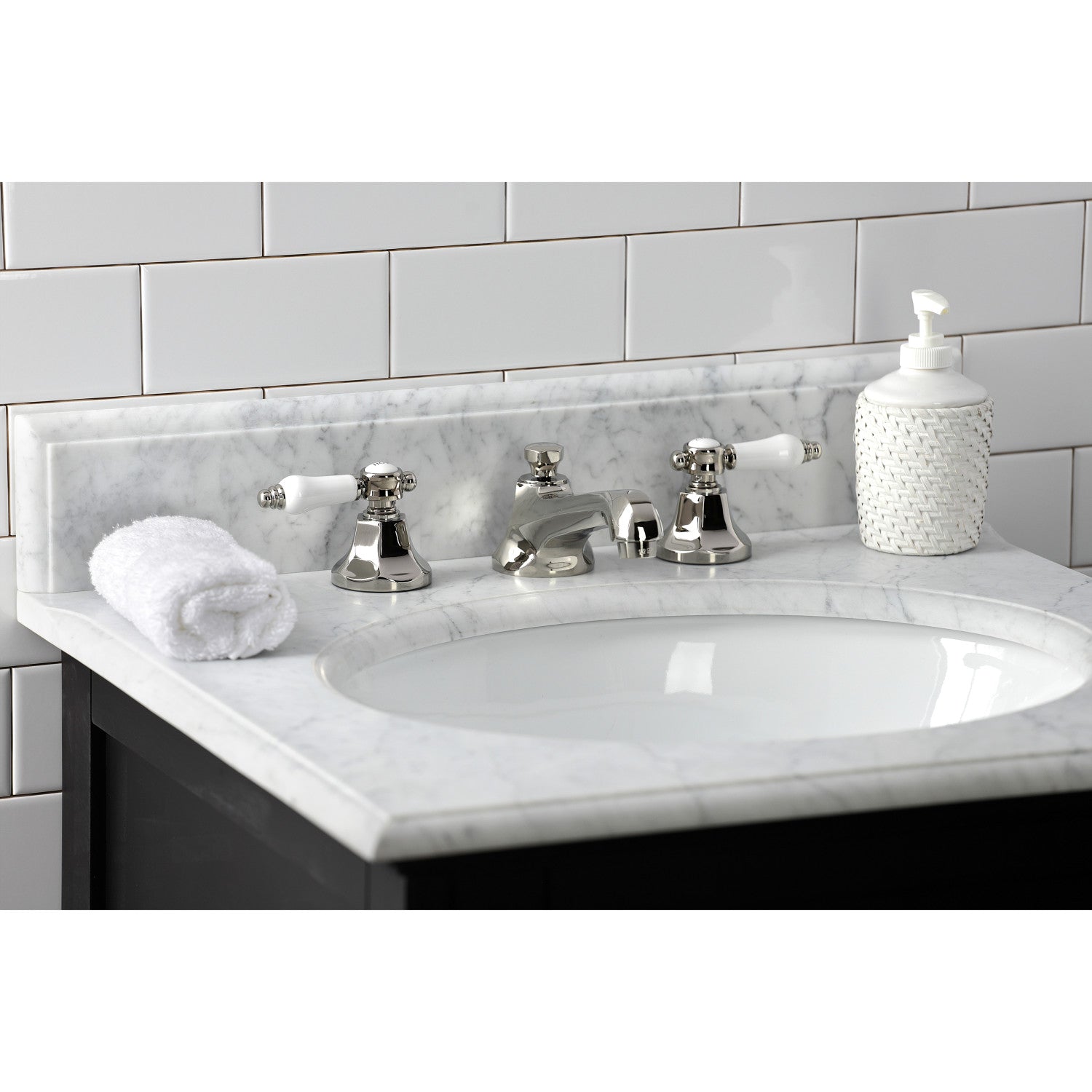 Bel Air KS4466BPL 3-Hole Widespread Bathroom Faucet with Brass Pop-Up Drain - Polished Nickel Finish - Two Handle Deck Mount Sink Faucet for Bathroom Vanity, Powder Room & Guest Bath Installation