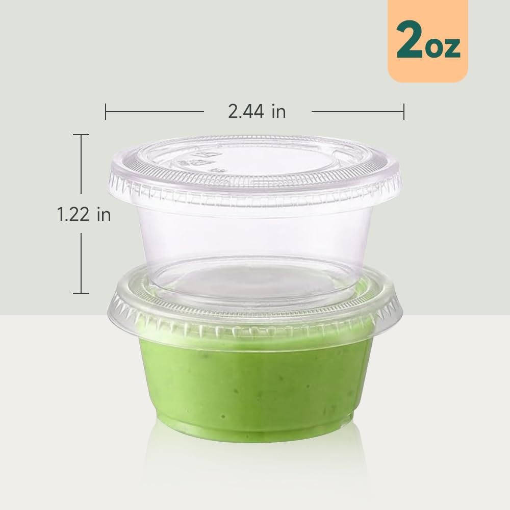 240 Sets - 2oz Plastic Jello Shot Cups with Lids, Disposable Condiment & Sauce Cups for Portion Control, Meal Prep, Salad Dressing, Sample Tasting - Perfect for Parties, Catering & Food Service
