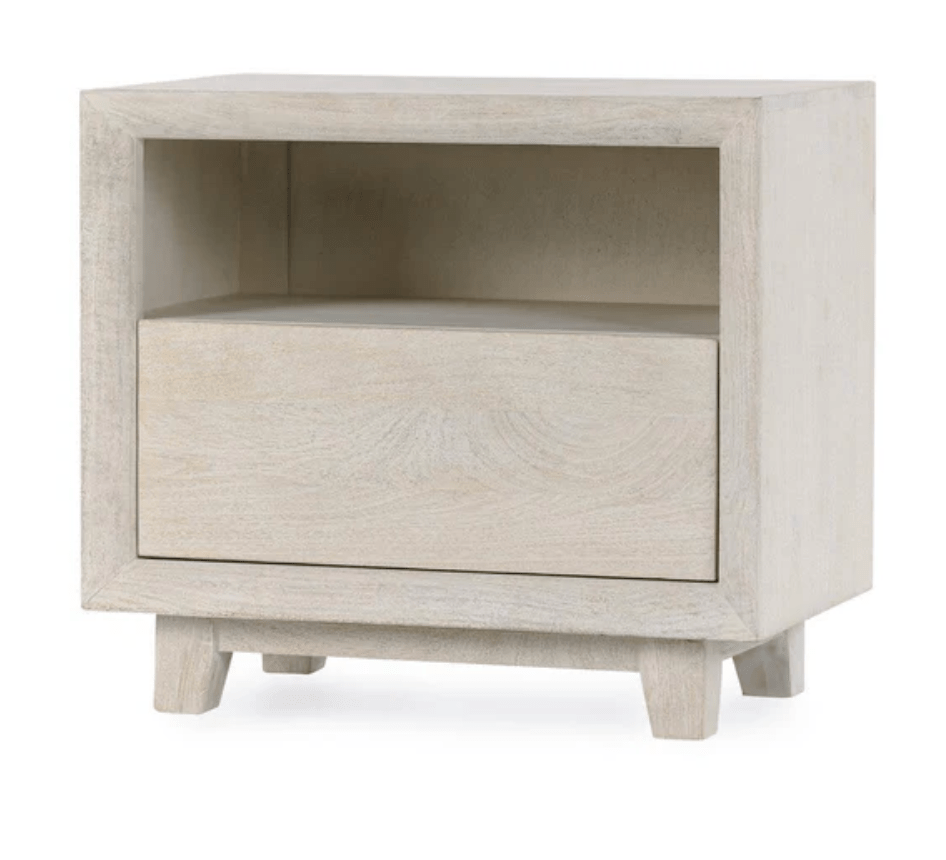 Seaside Whitewash Bedside Chest with 1 Drawer - Stylish Nightstand for Bedroom, Living Room, or Guest Room - Perfect for Storage & Decor