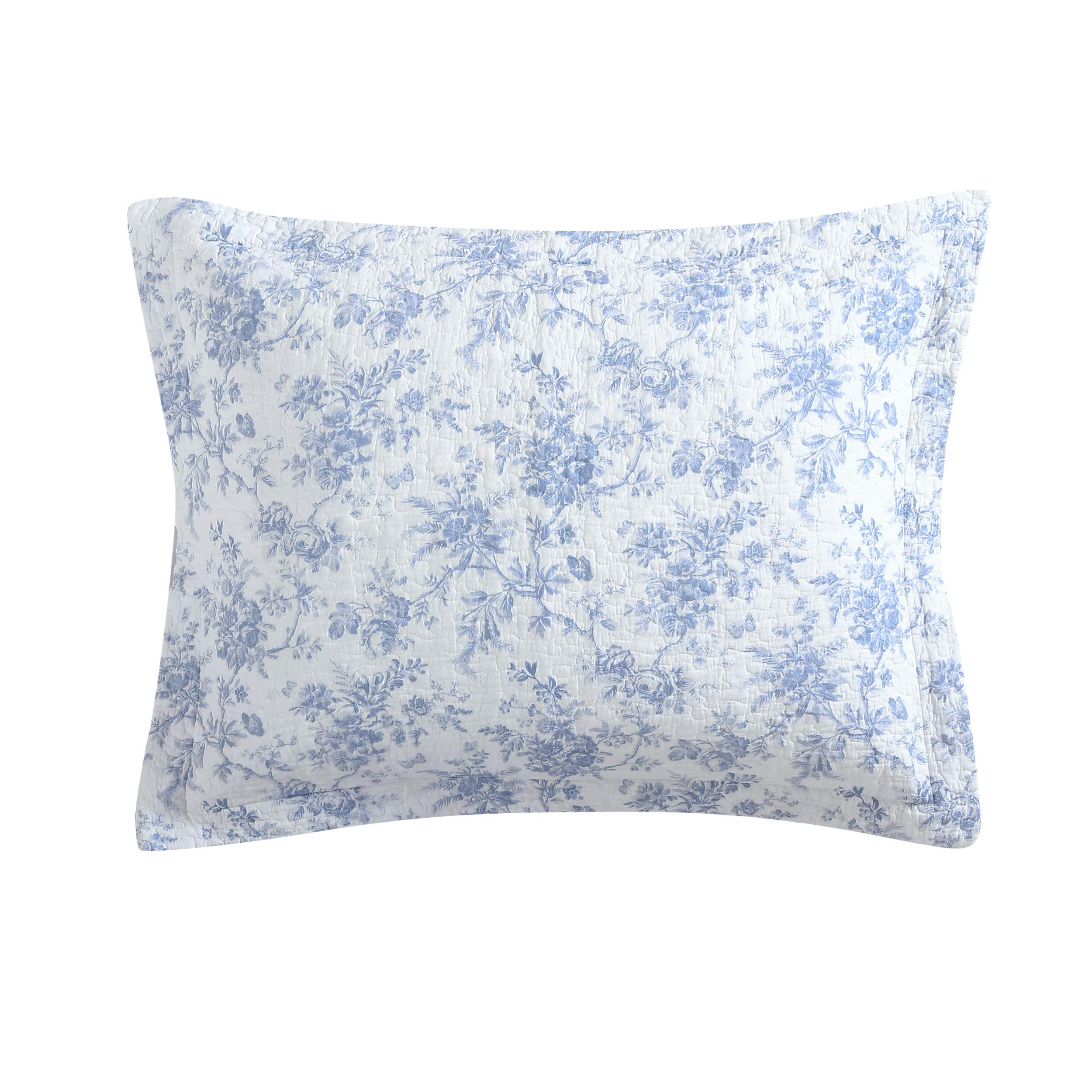 Laura Ashley Home - Reversible Floral Cotton Full/Queen Quilt Set with Matching Shams | Walled Garden Blue | All-Season Bedding for Cozy Bedroom Decor | Perfect for Master Bedrooms, Guest Rooms & Vacation Homes