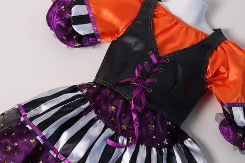 Funky Orange, Black & Purple Striped Witch Dress & Vest for Girls - Choose Size (3/4) | Halloween Costume, Dress-Up Party, Cosplay Outfit