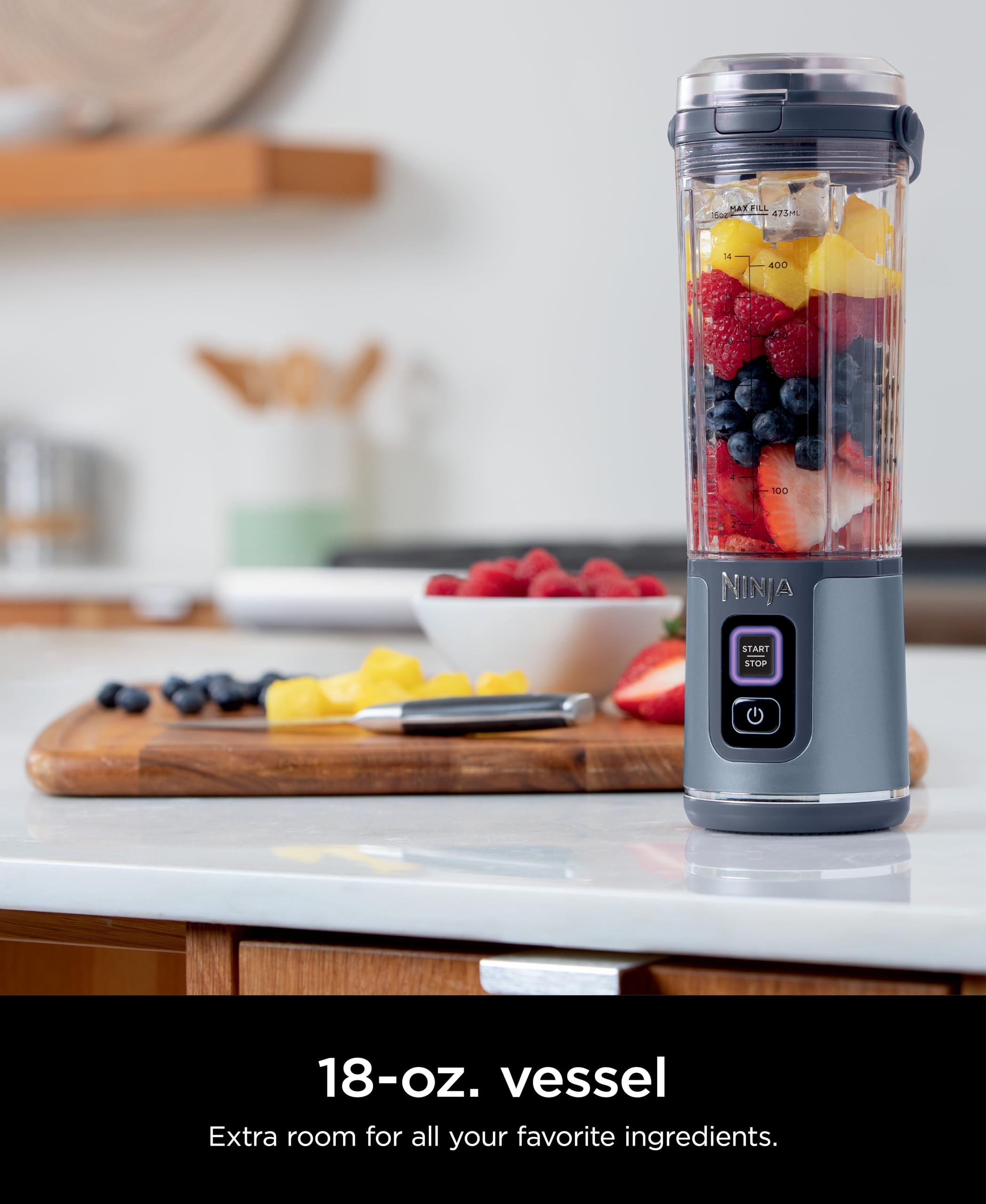 Ninja Blast Portable Blender - Cordless 18oz Personal Blender for Smoothies, Protein Shakes & Juices | BPA Free, Leakproof Lid with Sip Spout | USB-C Rechargeable & Dishwasher Safe | Denim Blue (BC151NVC) | Perfect for Gym, Travel & Healthy On-the-Go Lifestyle