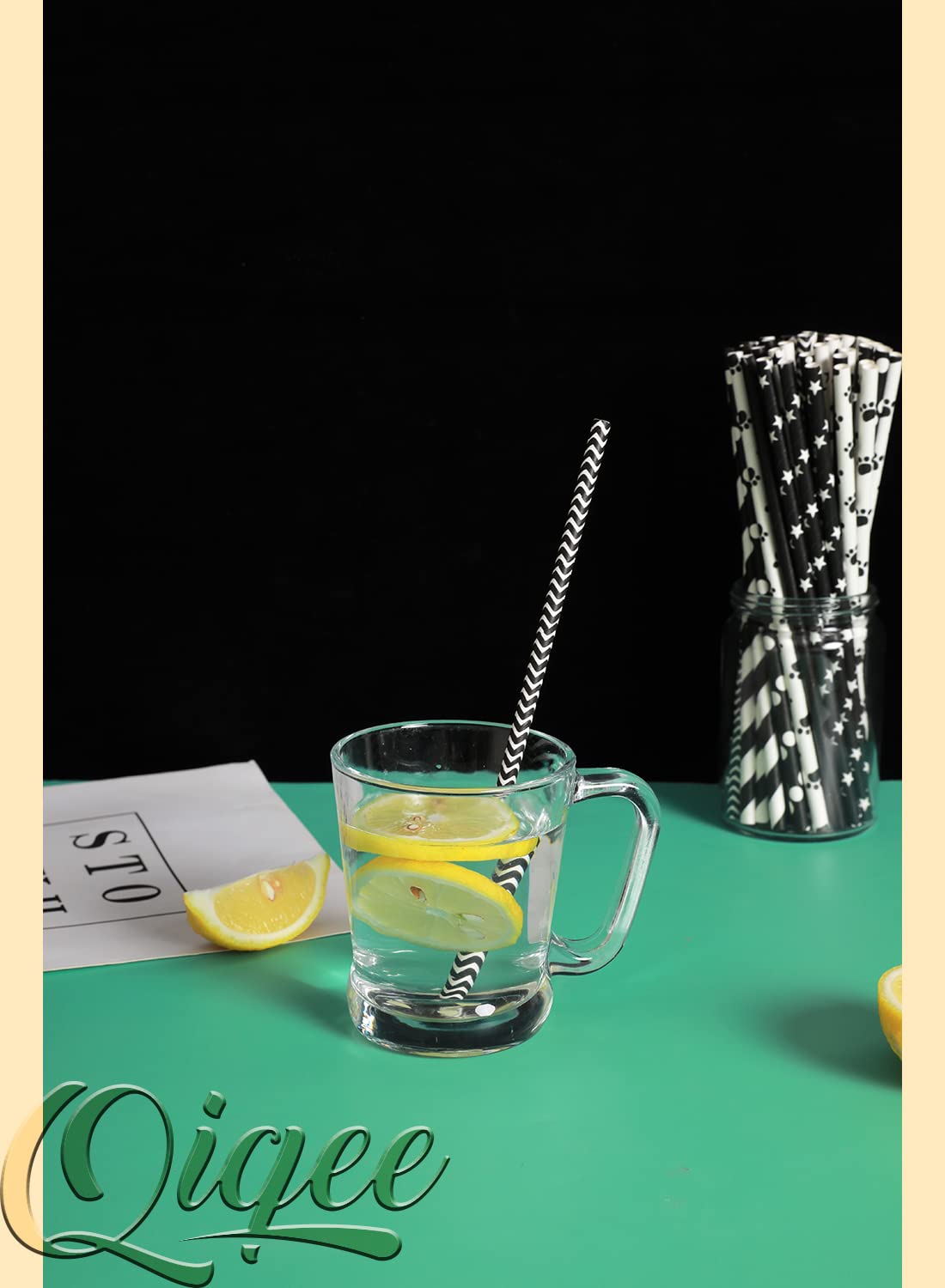 Eco-Friendly Black Paper Drinking Straws - 150pcs Bulk Disposable Straws (10 Stylish Patterns) - Perfect for Parties, Weddings & Eco-Conscious Cafes