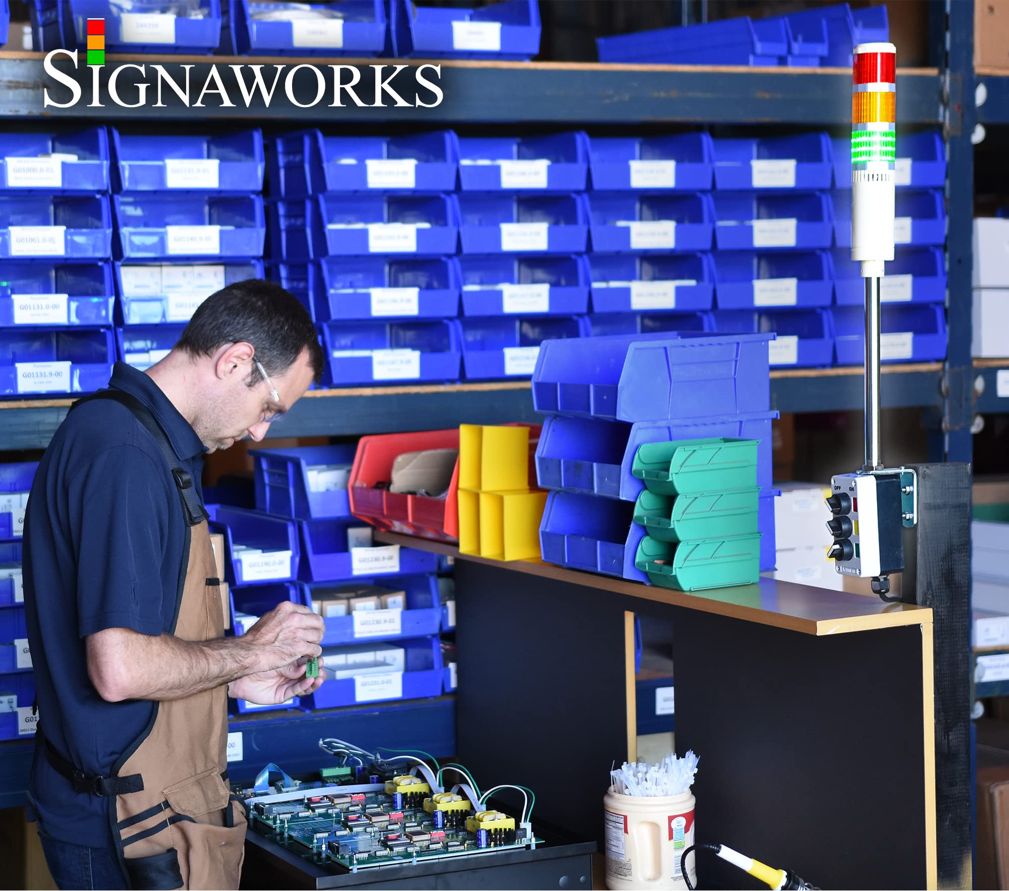Signaworks 4 Stack Super Bright LED Andon Tower Light - Red/Amber/Green/Blue with 8ft Industrial Power Cord | OSHA Compliant, Plug & Play Ready (Made in USA) | Perfect for Factory Assembly Lines, Warehouse Monitoring & Equipment Status Alerts