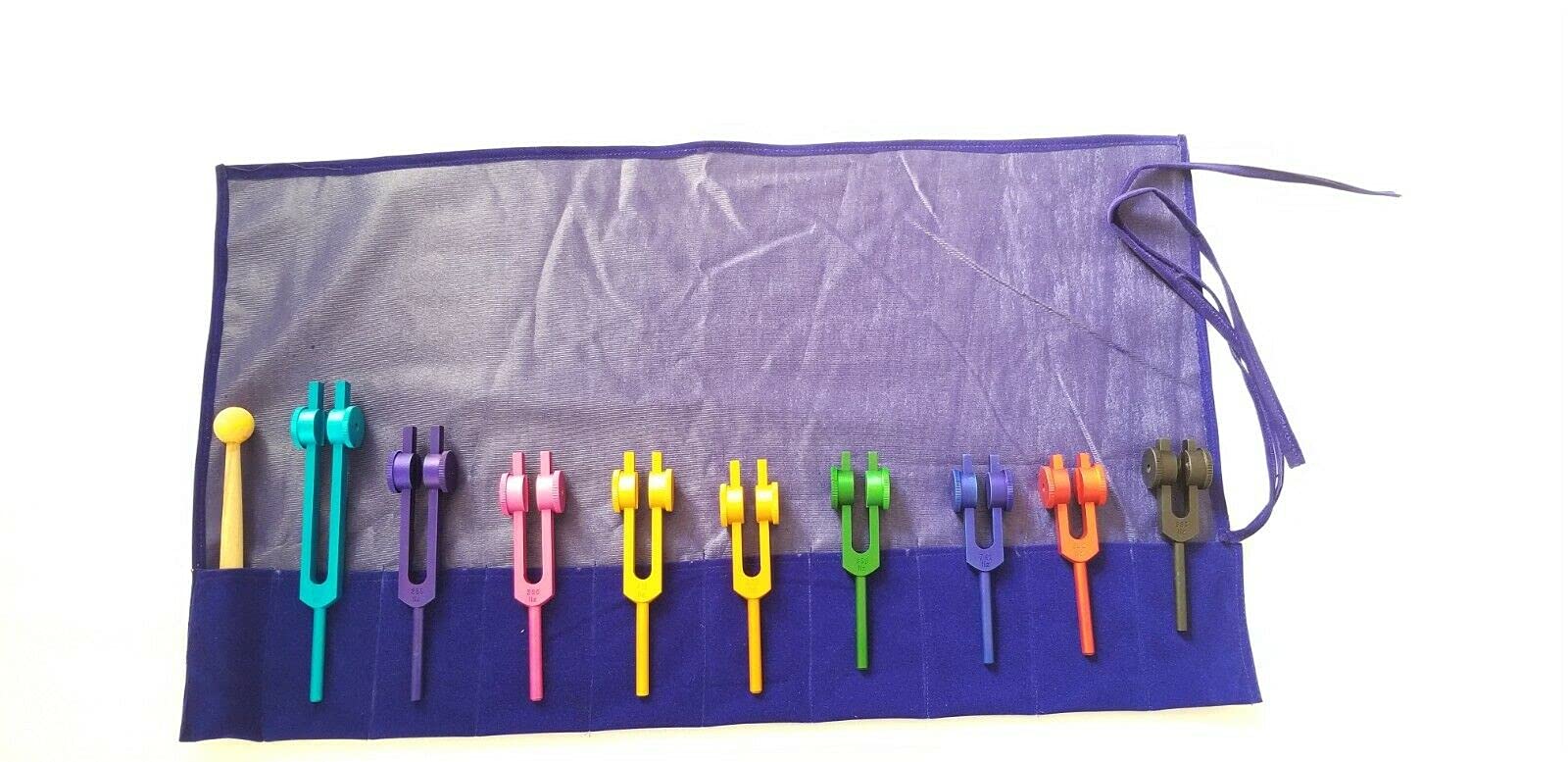 9-Piece Solfeggio Weighted Tuning Fork Set with Mallet & Velvet Pouch - Perfect for Sound Healing, Meditation & Chakra Balancing Therapy