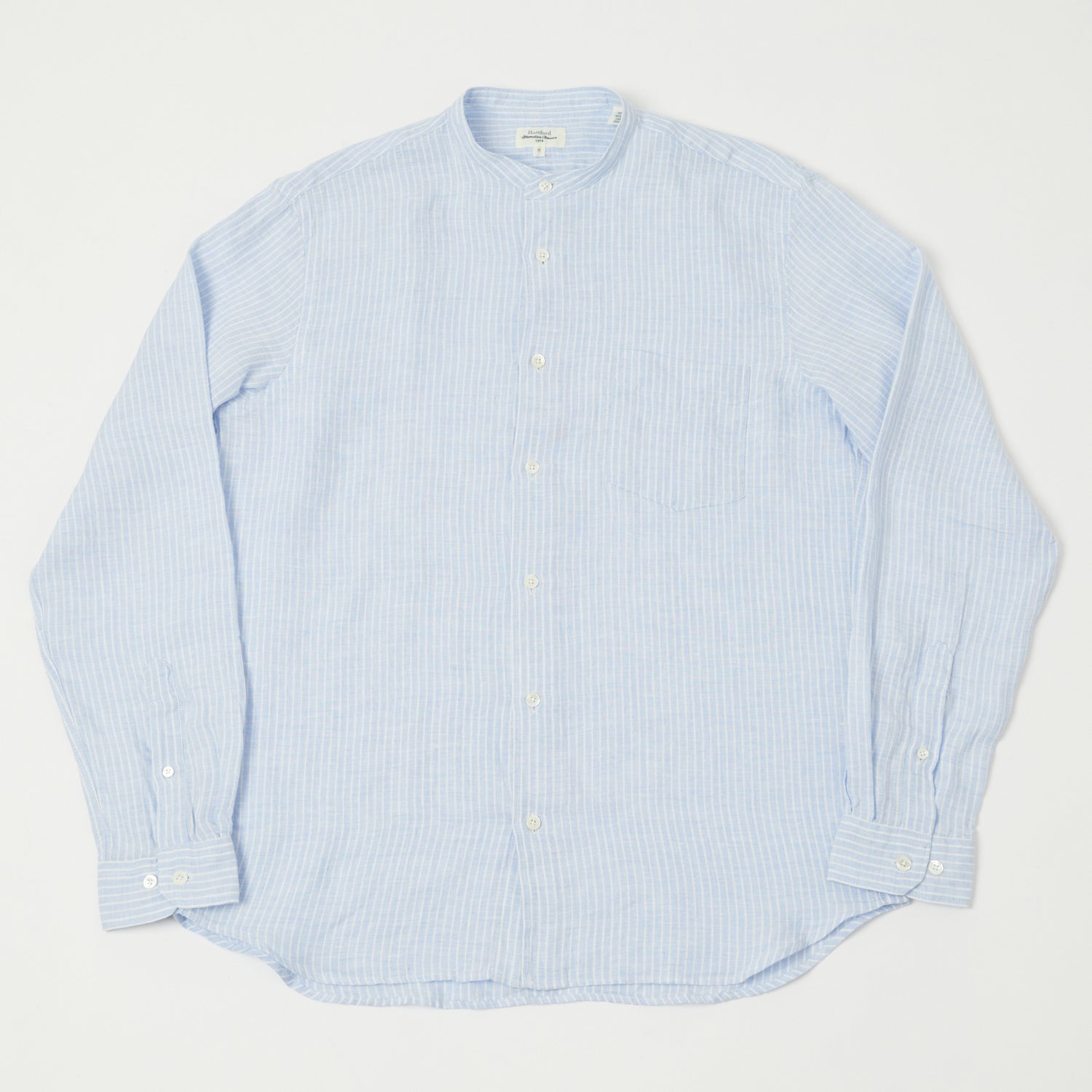 Premium Hartford Grandad Collar Linen Shirt - Blue Stripe | Comfortable & Breathable Summer Casual Wear for Men