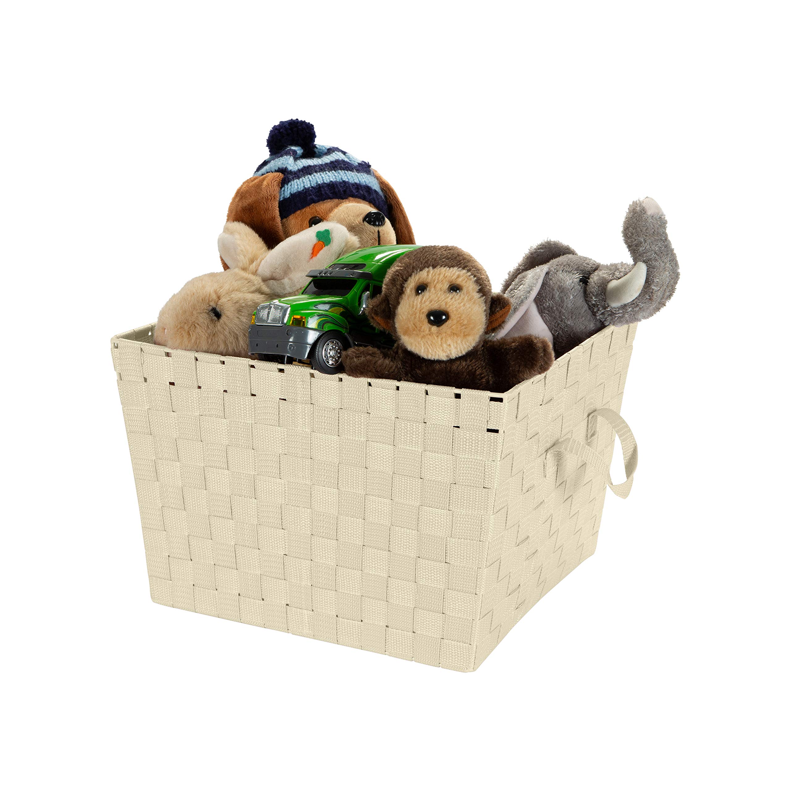Large Woven Storage Tote Basket with Handles - 4 Pack Ivory for Bedroom, Closet & Nursery Organization