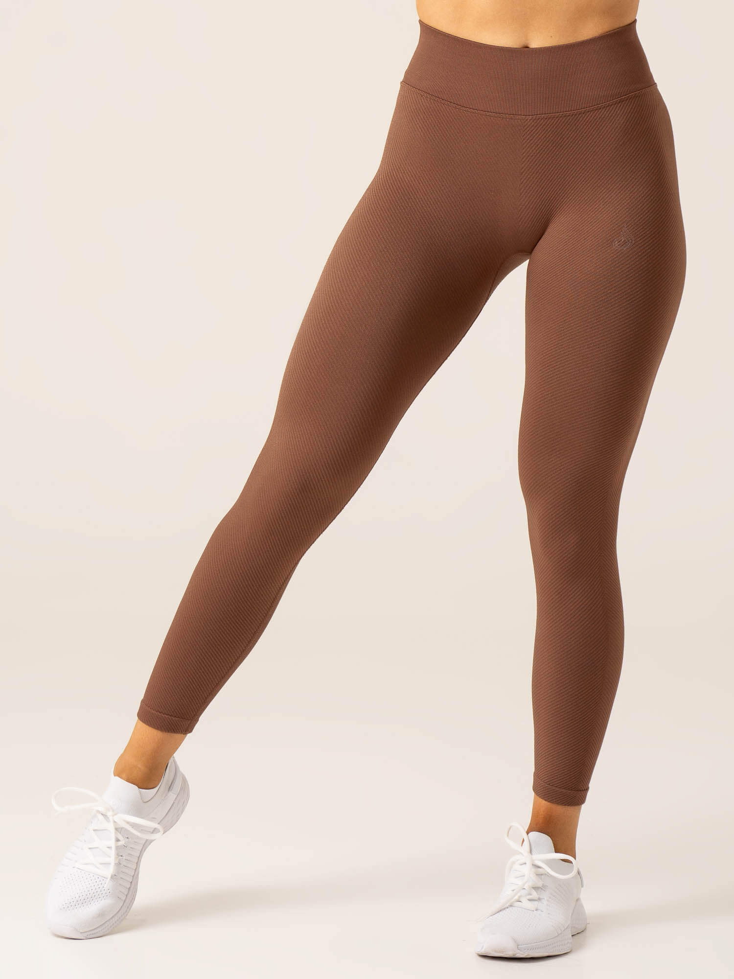 Circuit Rib Seamless High Waisted Leggings for Women - Chocolate Brown Yoga Pants, Tummy Control Workout Leggings for Running, Gym & Lounge Wear
