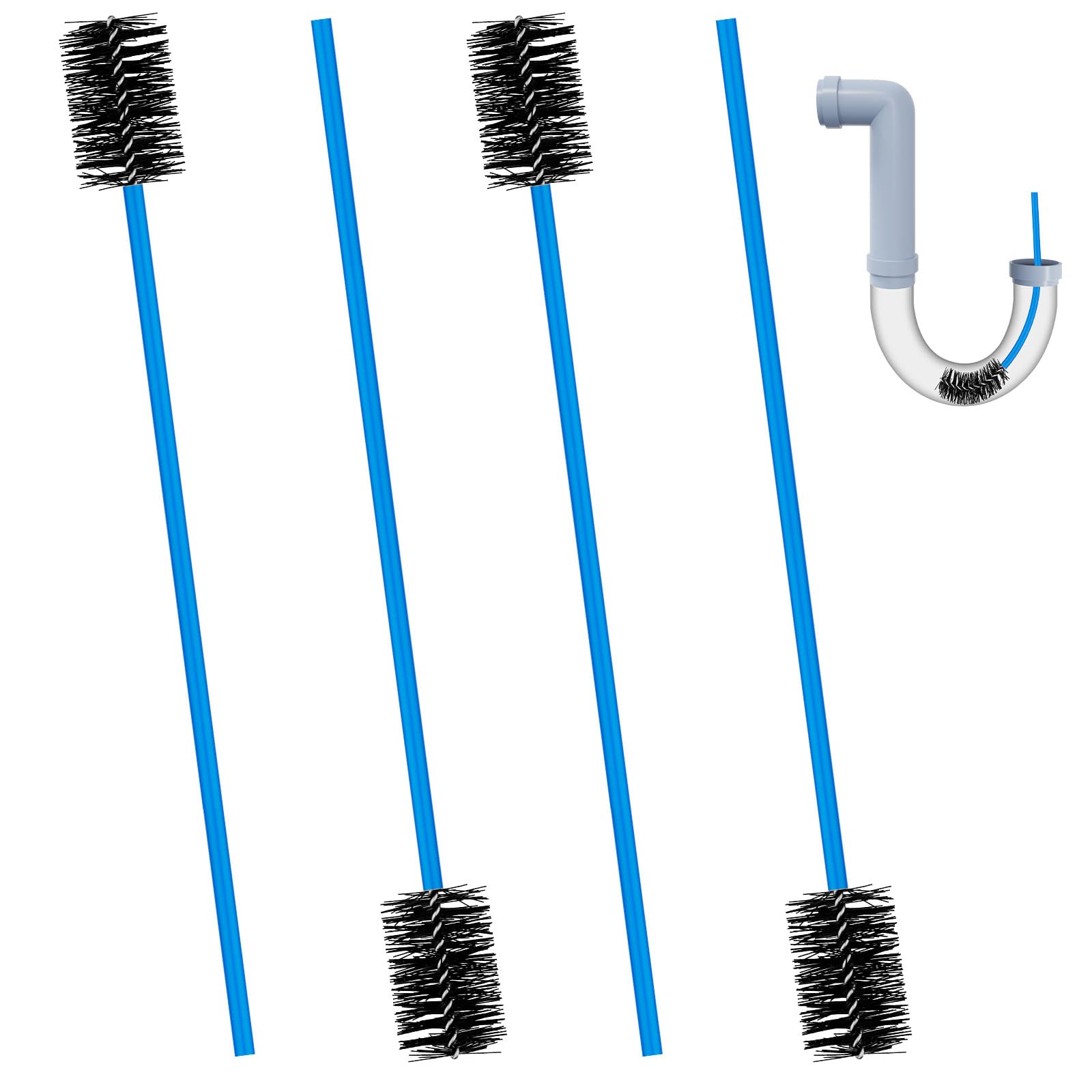 4pcs Flexible Drain Brush for Condensate Traps - 16 Inch Nylon Pipe Cleaning Brush with Soft Bristles - HVAC System Maintenance Tool for AC Units, Furnaces & Water Heaters