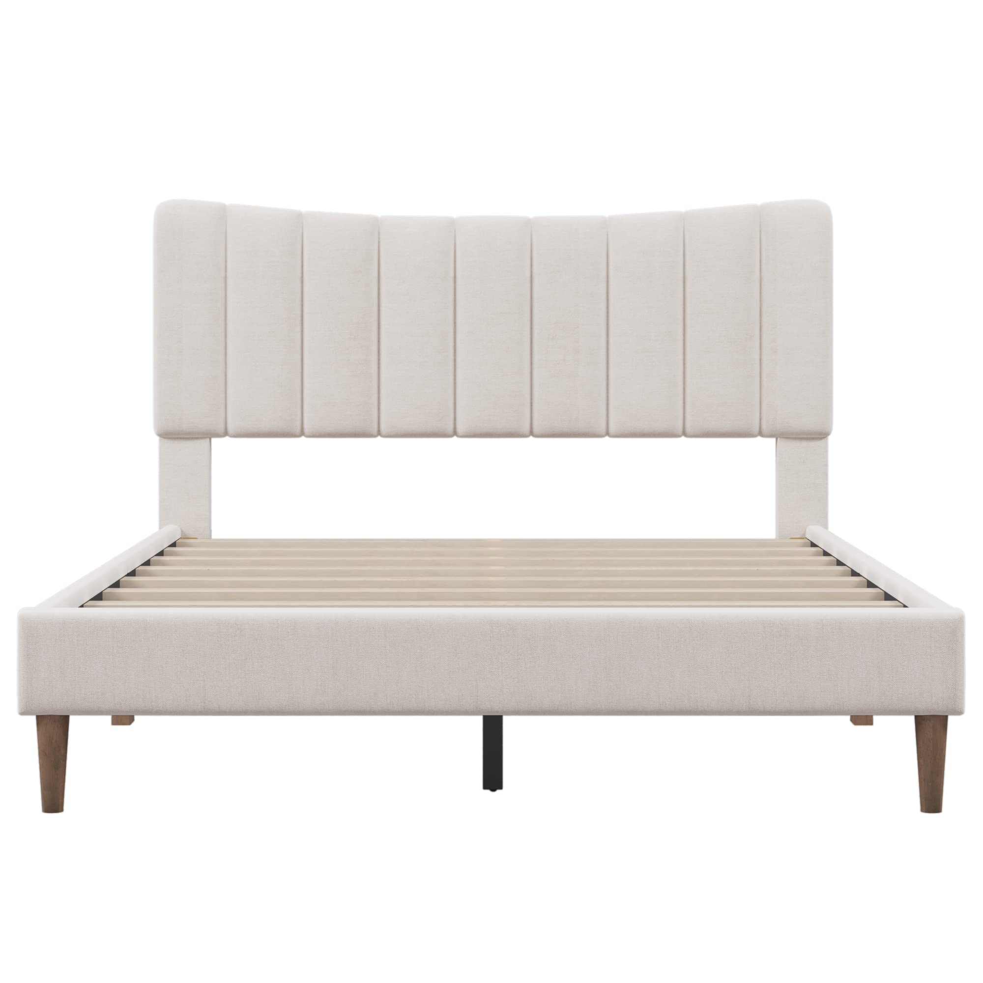 Modern Upholstered Queen Bed Frame with Tufted Headboard - Wooden Slat Support, No Box Spring Needed, Cream Platform Bed for Master Bedroom & Guest Room | Perfect for Contemporary Home Decor & Small Space Living