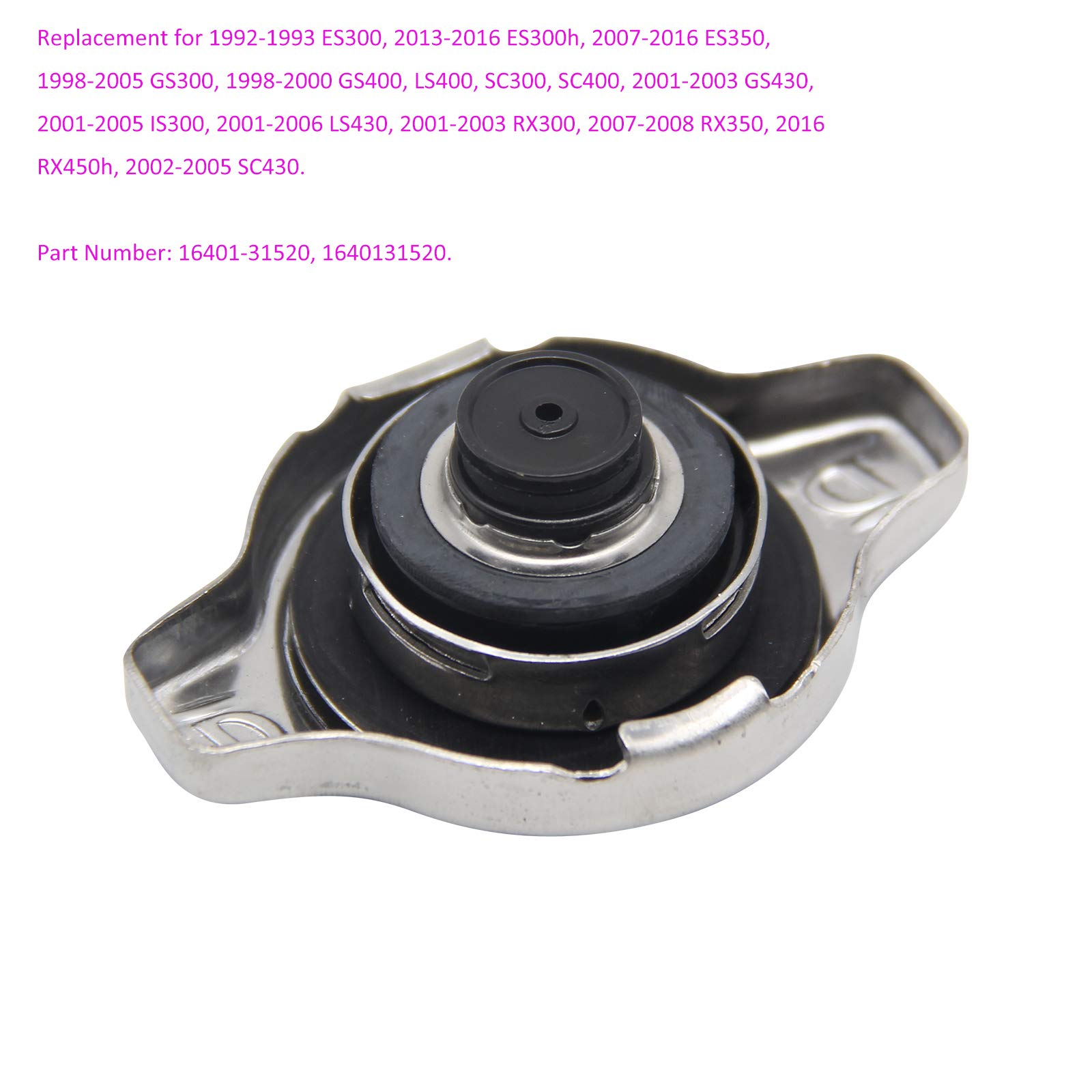 16401-31520 Radiator Cap Replacement for Toyota Avalon, Camry, Echo, Highlander, Prius C, Sequoia, Sienna, Solara, Tundra, Venza, Yaris, ES300h, ES350, GS300, GS430, IS300, LS430, RX300, SC430 - High Pressure Cooling System Accessory for Engine Protection & Overheating Prevention
