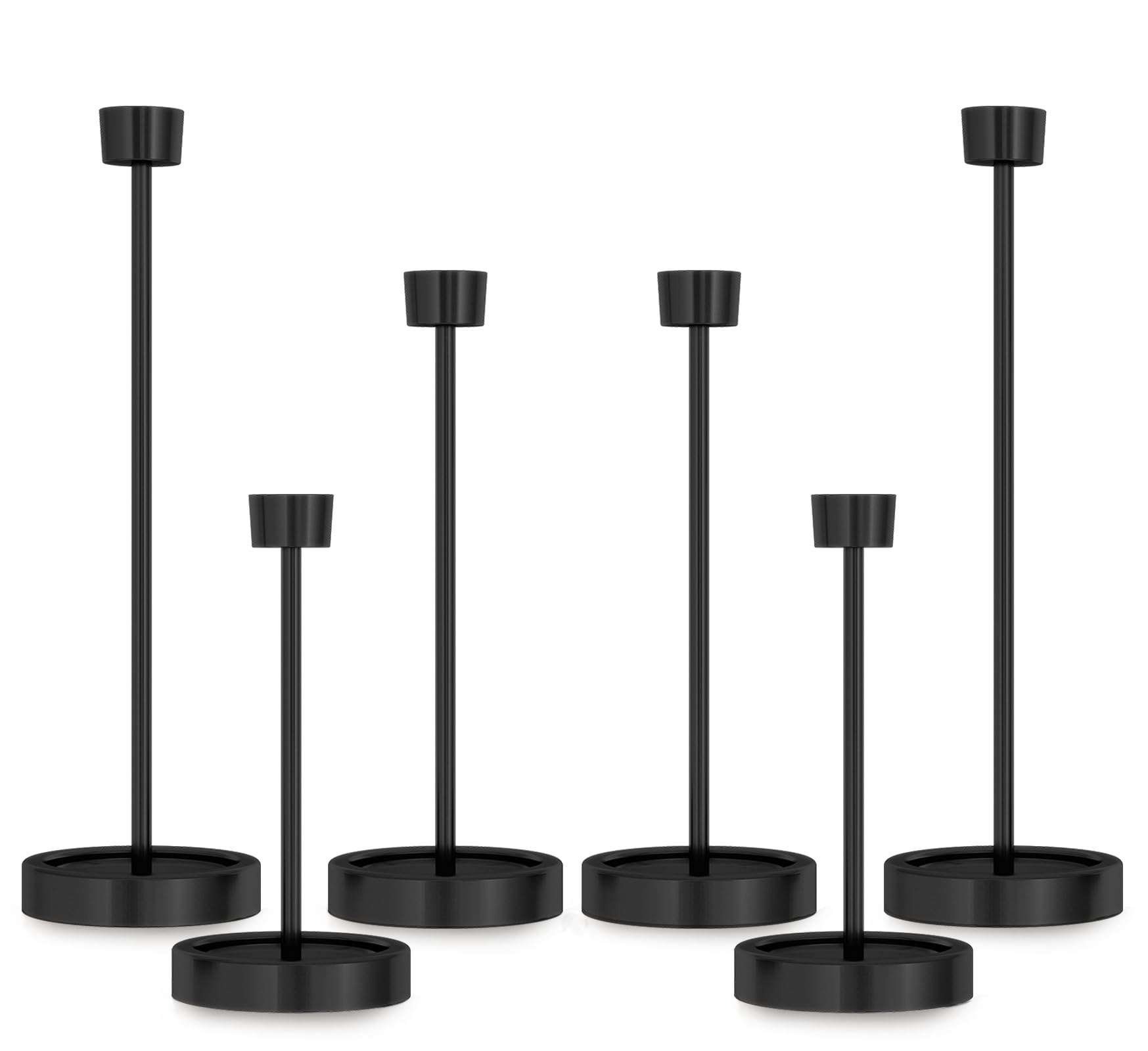 Black Metal Candlestick Holders Set of 6 - Modern Taper Candle Holders for Table Centerpiece Decor - Perfect for Weddings, Dinner Parties, Festivals & Housewarming Gifts - Elegant Home Decor for Living Room, Dining Table & Special Occasions