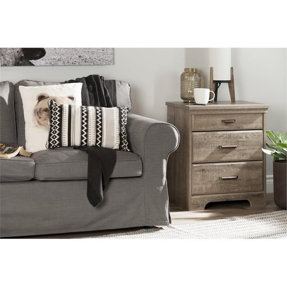 Rustic Wood Nightstand with 3 Drawers - Small Bedside Table for Bedroom, Light Brown Finish | Perfect for Bedroom Storage, Reading Nook & Apartment Decor