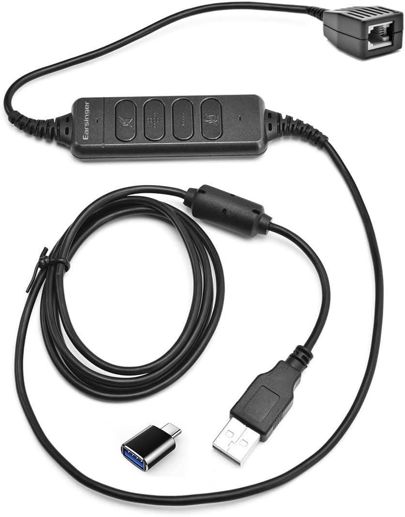 USB A & USB C to RJ9 Adapter - Compatible with Plantronics, Jabra & Sennheiser Wireless DECT Headsets (CS520, 510, 8200, W740, Voyager Legend, B235, B335) - Connect to SAVI System for Office & Call Center Headsets