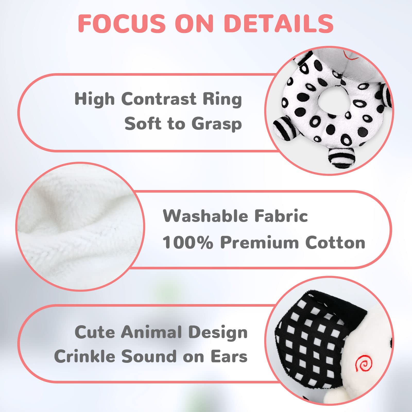 Best Baby Rattles for 0-6 Months - High Contrast Black & White Newborn Toys, Soft Plush Infant Rattles for 0-3-6-9-12 Months Boys & Girls - Perfect for Tummy Time, Sensory Development & Early Learning