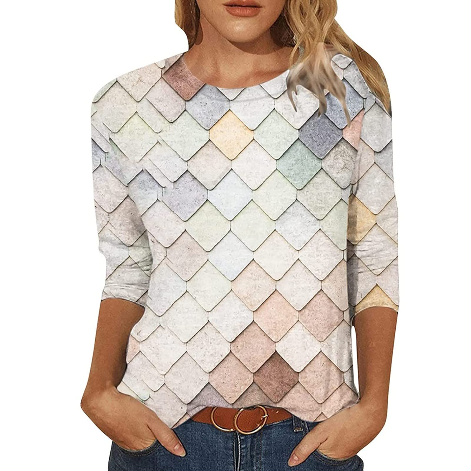 Women's Summer Tie-Dye Printed Crew Neck T-Shirt - Soft, Comfortable Casual Tunic Top with Stripes - Perfect for Beach, Travel, and Everyday Wear