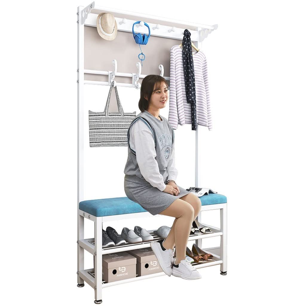 Fangsky Entryway Hall Tree with 10 Hooks - Metal Coat Rack & Shoe Bench for Entryway, Hallway, Bedroom & Living Room - Perfect for Organizing Clothes, Hats, Bags & Shoes - Space-Saving Storage Solution for Small Apartments & Homes