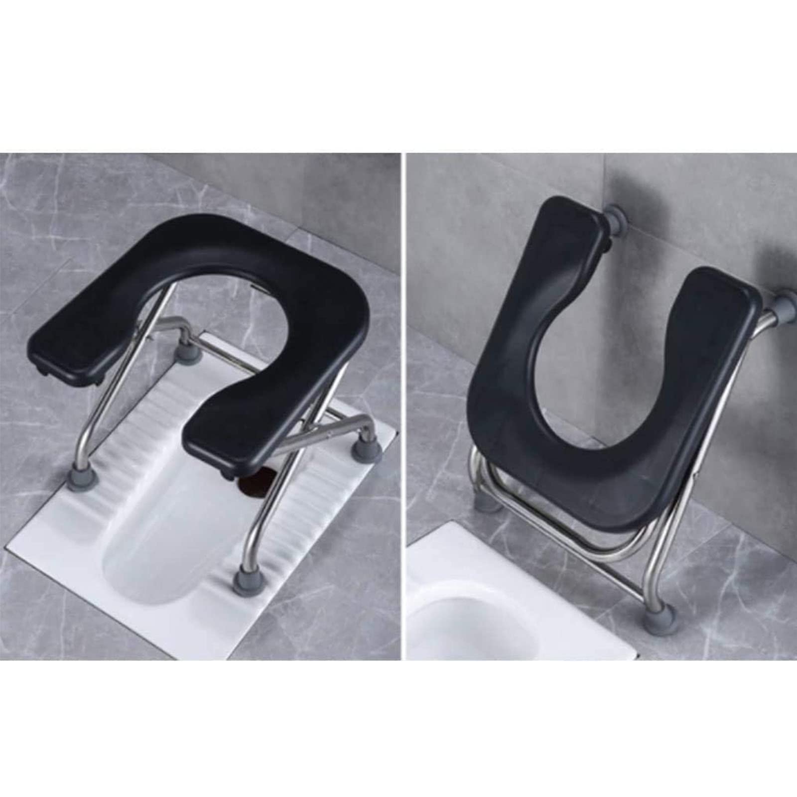 Foldable Portable Toilet Chair for Camping & Hiking - U-Shaped Stainless Steel Stool with 17