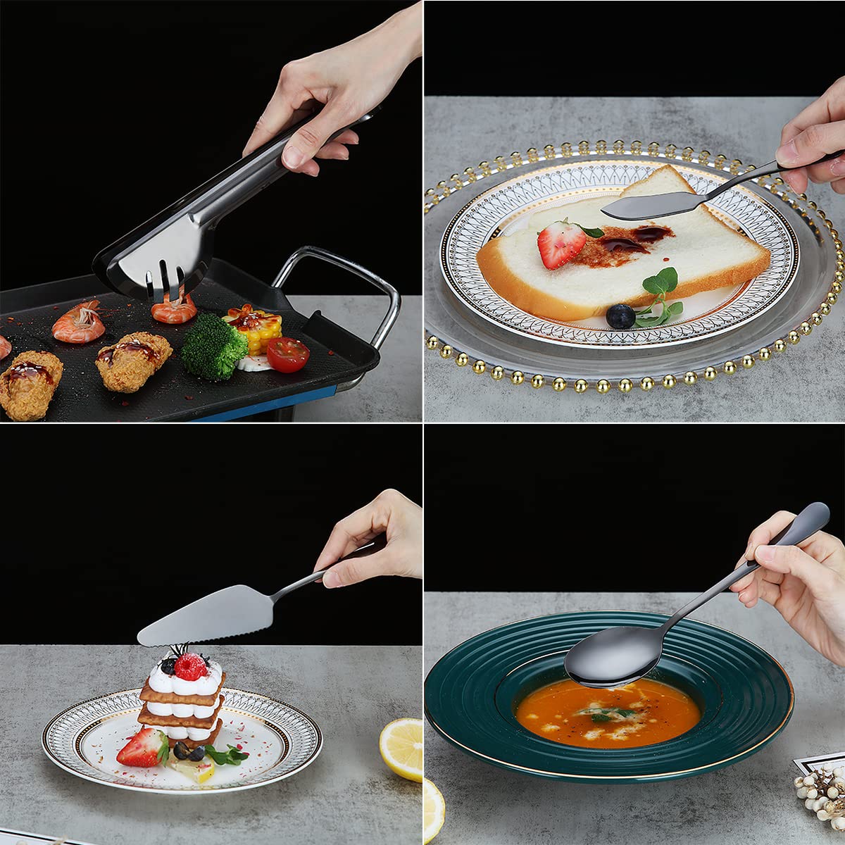 Premium 12-Piece Stainless Steel Serving Utensil Set - Includes 2 Serving Spoons, 2 Slotted Spoons, 2 Forks, Cake Server, Butter Knife & Tongs - Dishwasher Safe for Parties, BBQs & Dinner Hosting