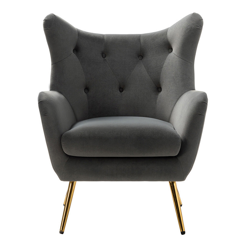 Luxury Isabelle Wingback Velvet Upholstered Armchair - High Back Accent Chair with Sturdy Metal Legs for Living Room, Bedroom & Office Decor