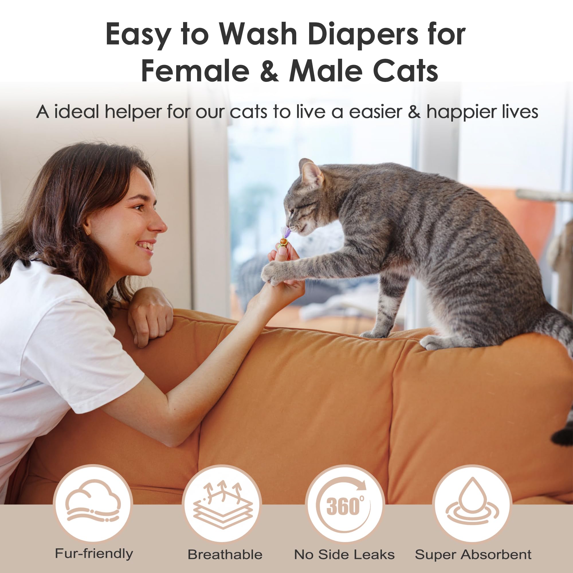 Wegreeco Reusable Cat Diapers for Female & Male Cats - Adjustable Snaps, Highly Absorbent Pet Diapers for Incontinence & Spraying - 3 Pack Small - Perfect for Elderly, Post-Surgery & House-Training Cats