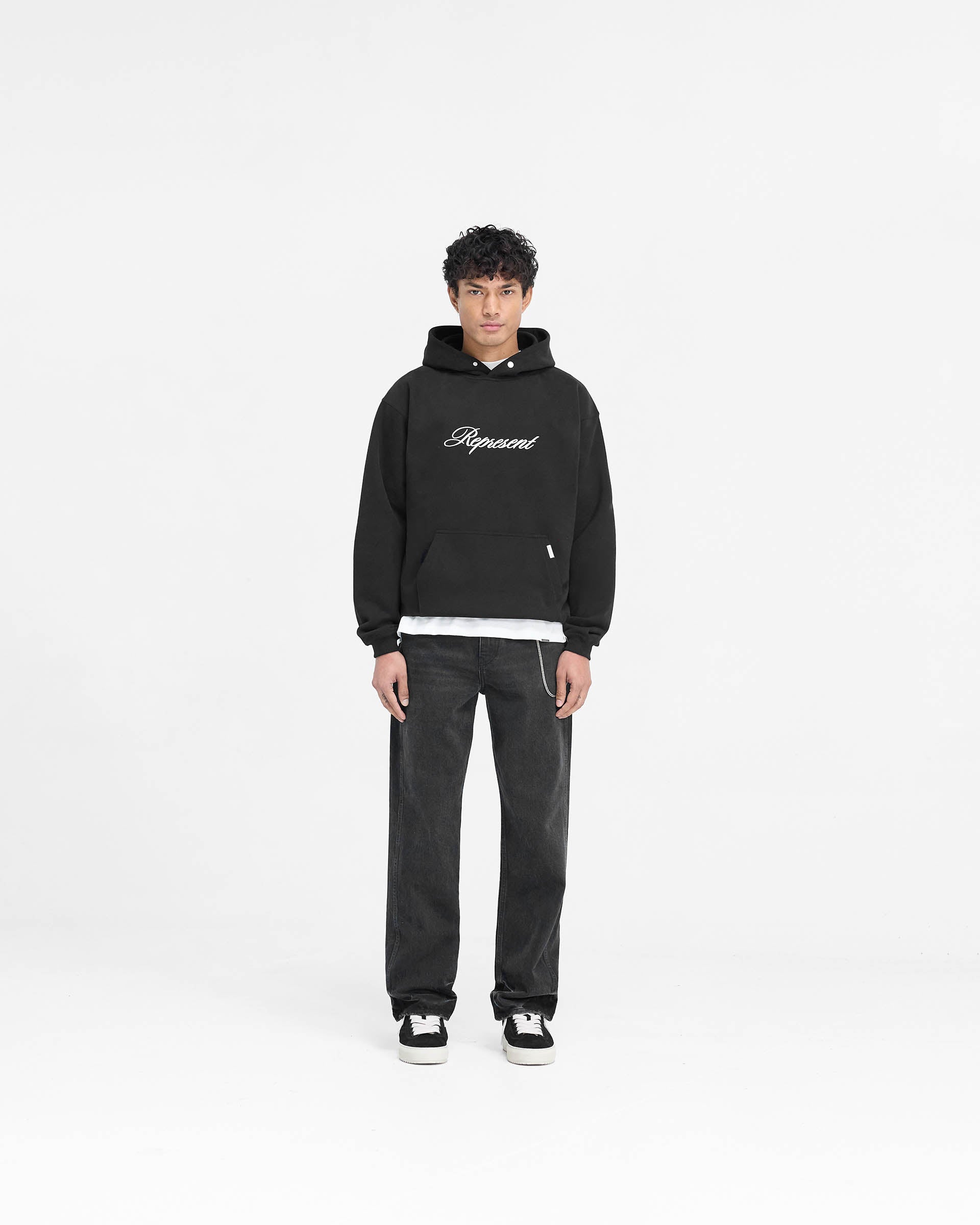 Script Logo Hoodie - Black | Stylish & Comfortable Pullover for Men & Women | Perfect for Casual Wear, Street Fashion & Outdoor Activities