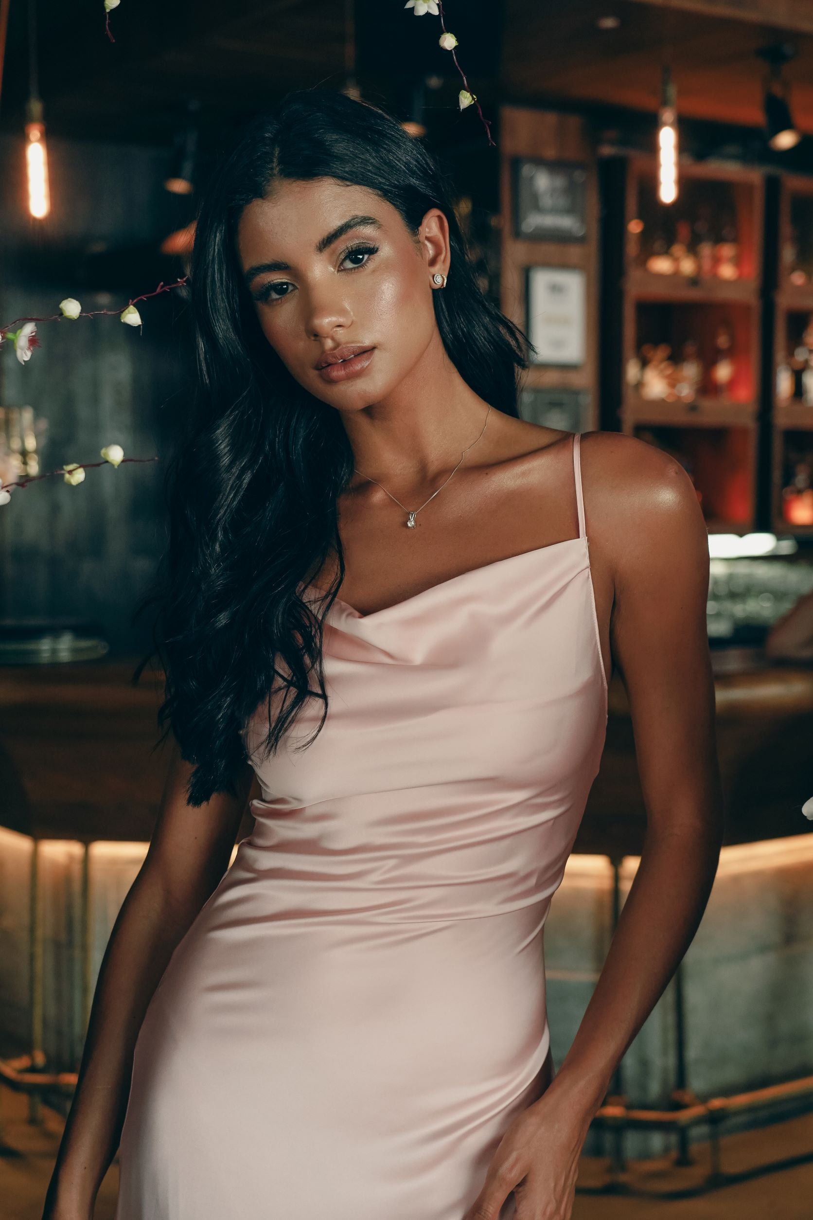 Elegant Satin Maxi Dress with Cowl Neck - Women's Flowy Long Evening Gown for Parties, Weddings & Special Occasions