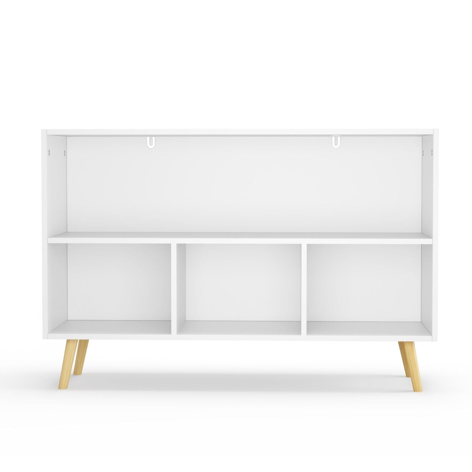 2-Shelf Bookcase with 3 Fabric Storage Bins - Wooden Storage Organizer with Pine Legs for Nursery, Bedroom & Living Room - Perfect for Kids' Toys, Books & Home Decor Organization