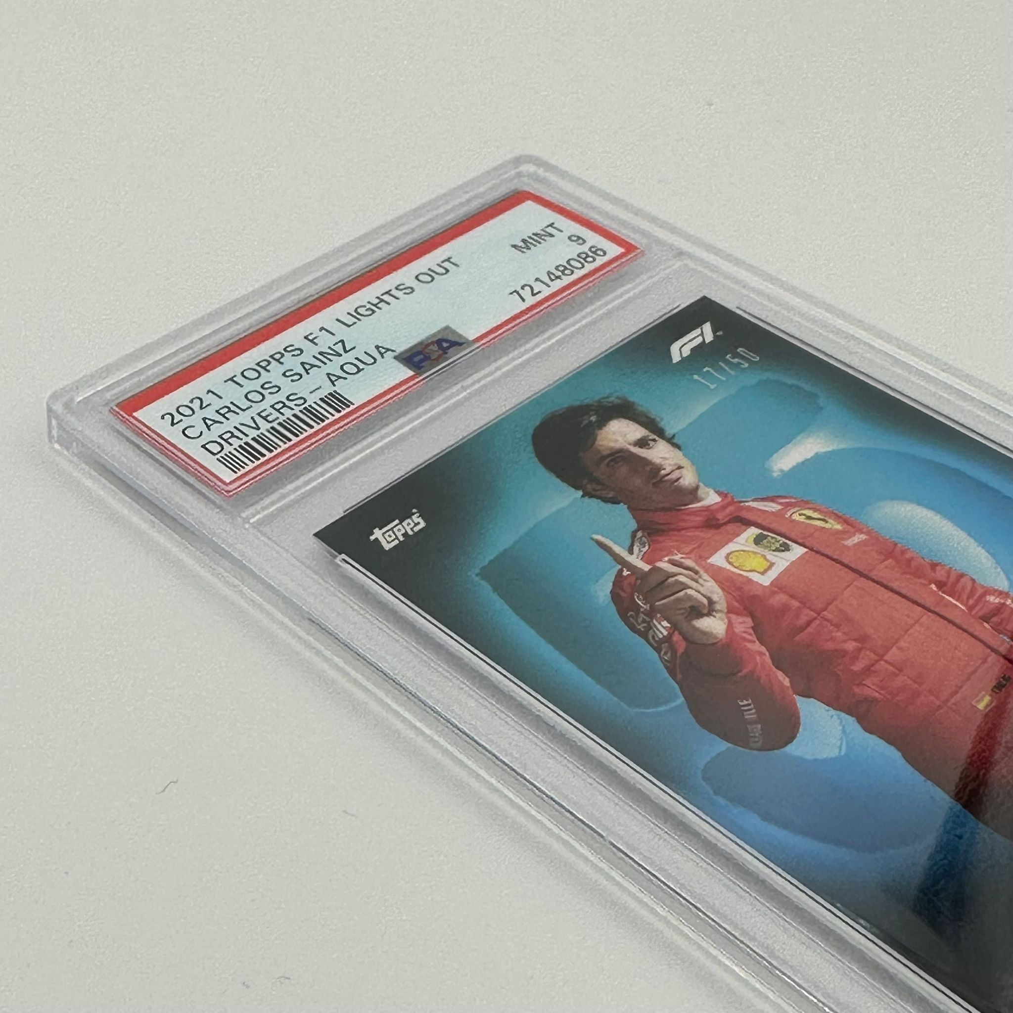 PSA 9 Graded 17/50 Carlos Sainz F1 Drivers Aqua Parallel Trading Card - Perfect for Collectors, Racing Fans, and Sports Memorabilia Enthusiasts