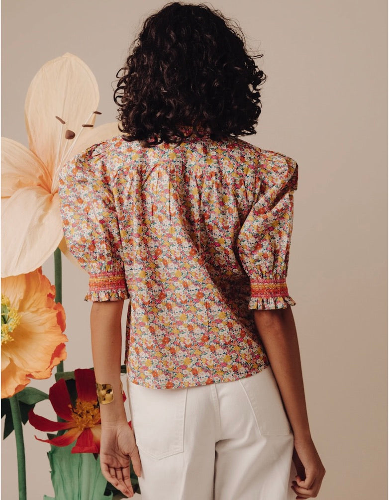 Zuri Women's Short Sleeve Blouse - Floral Libby Print Cotton Top for Casual Wear & Summer Outfits