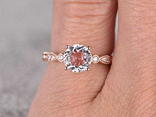 1.25 Carat Peach Pink Morganite & Diamond Vintage Engagement Ring - 18k Gold Plated, Wedding Proposal, Anniversary Gift for Her