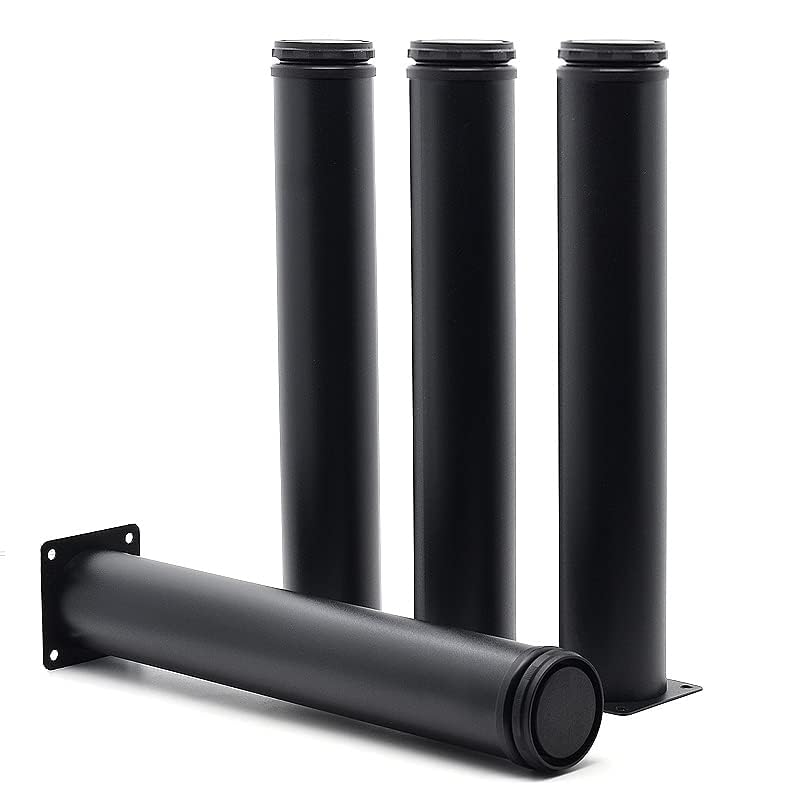 12 Inch Adjustable Stainless Steel Metal Furniture Legs - Round Black Cabinet Legs for Coffee Table, Desk, Sofa & Shelves (Set of 4) - Perfect for Modern Home & Office Furniture Upgrade