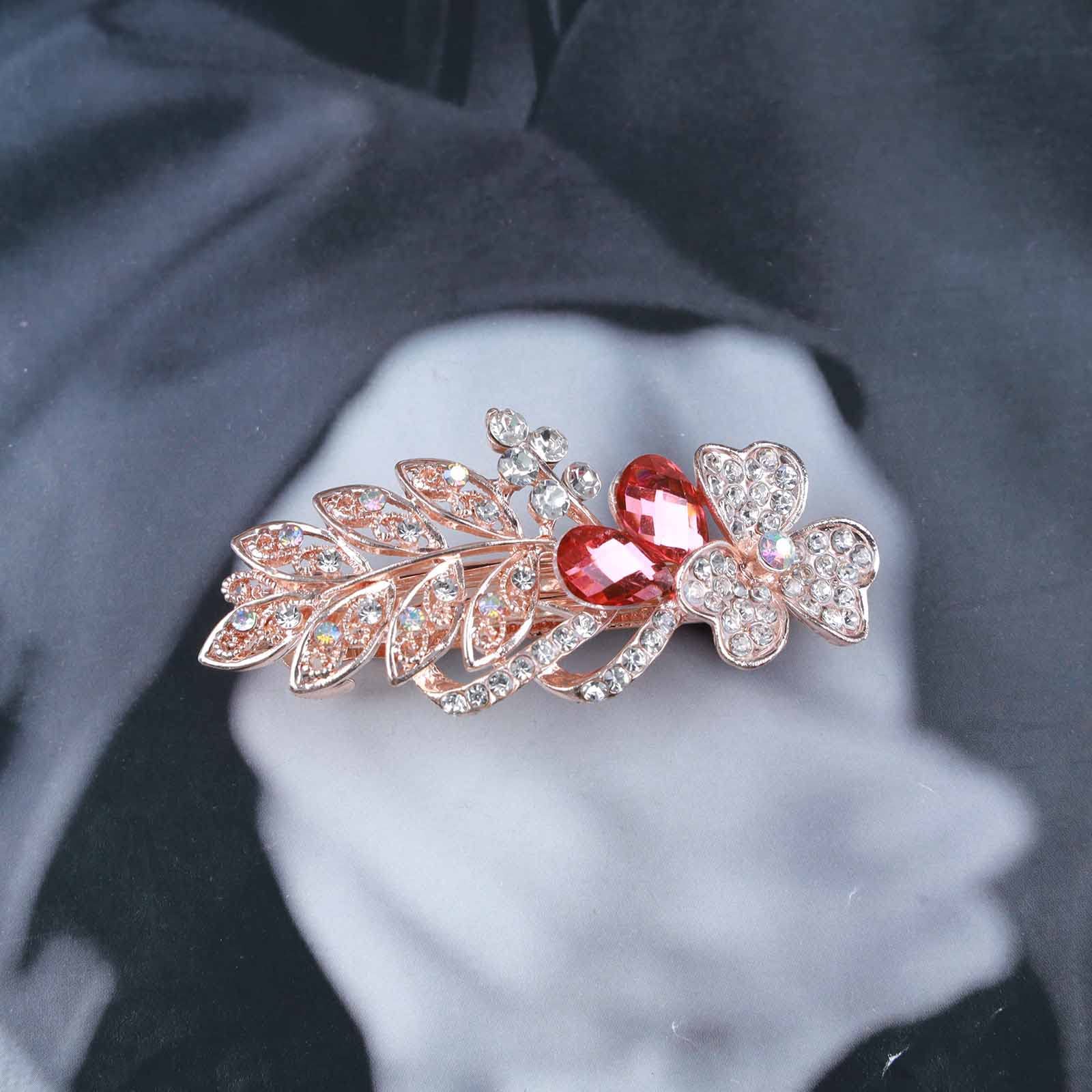 Sparkling Gold Rhinestone Crystal Wedding Hair Clip - Elegant Bridal Hair Accessories for Women & Girls | Perfect for Weddings, Prom, Parties & Special Occasions (Red)