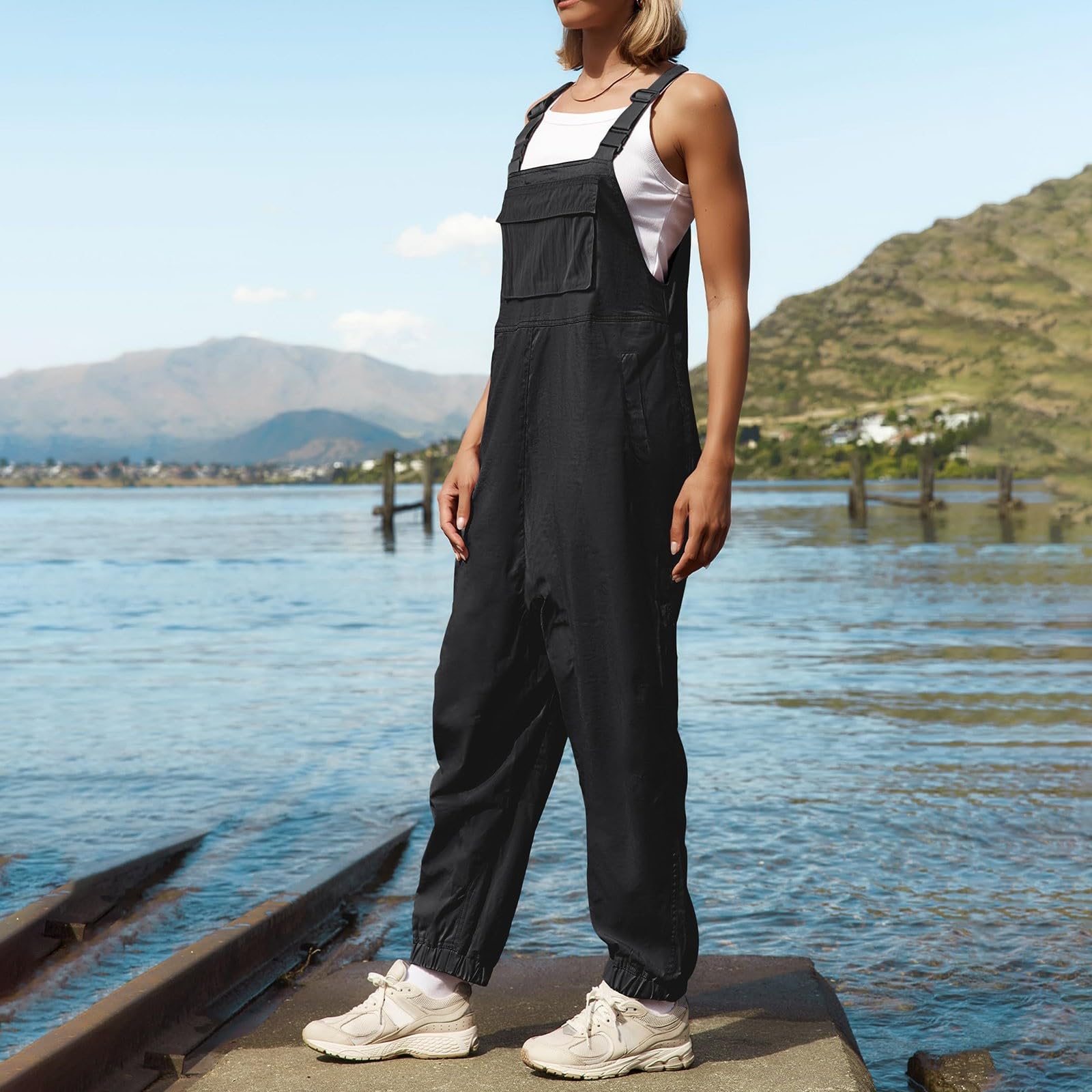 Women's Loose Fit Linen Overalls - Adjustable Straps Sleeveless Jumpsuit with Pockets | Summer Casual Romper for Outdoor Activities, Beach Wear & Boho Fashion