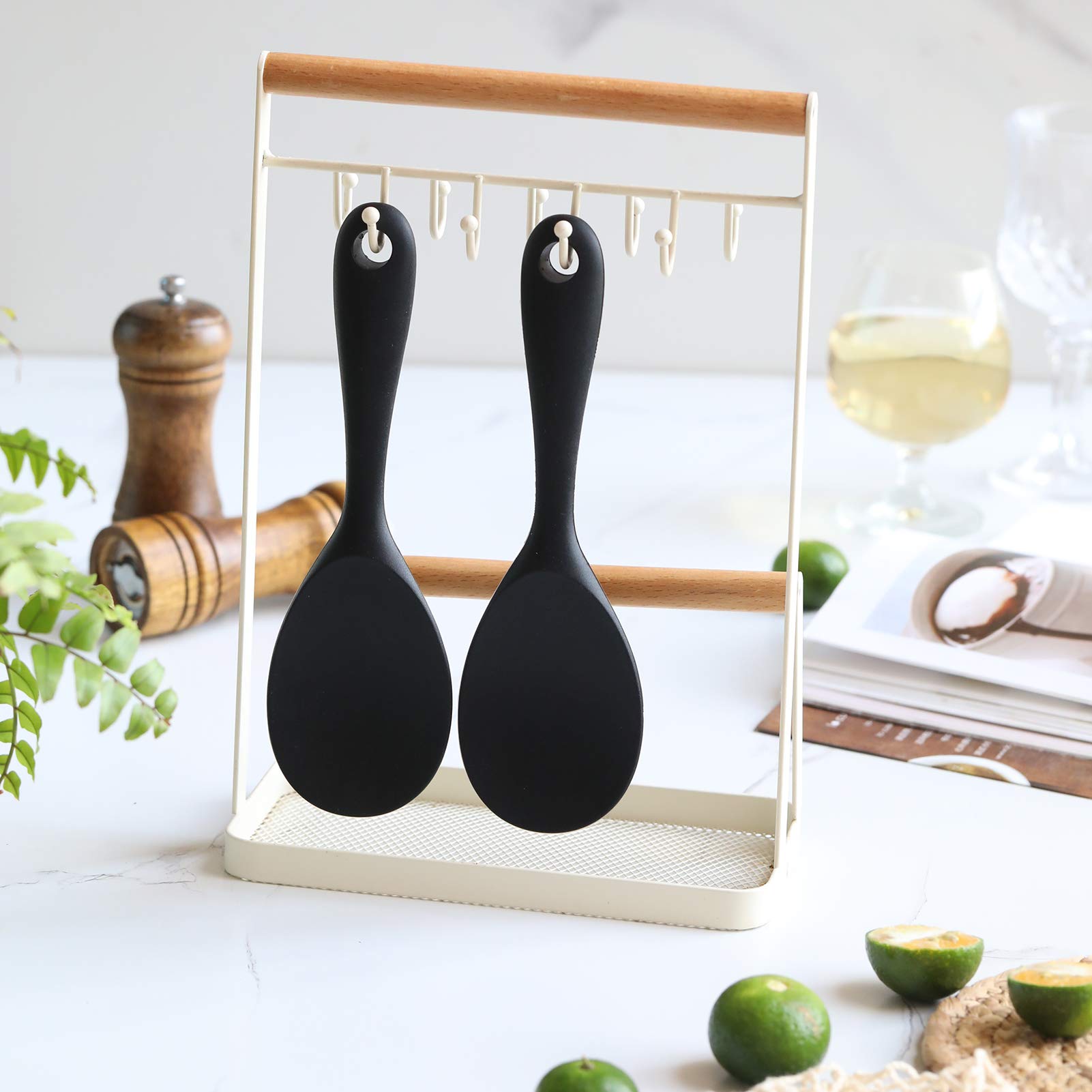4-Piece Silicone Spoon Set - 2 Serving Spoons & 2 Rice Paddles - Hygienic Kitchen Utensils for Cooking, Baking, Mixing & Stirring - Perfect for Meal Prep, Rice Serving & Baking Needs