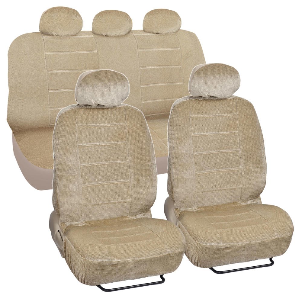 Premium BDK CozySeats Regal Fabric Car Seat Covers Full Set (Front & Rear) - Tan Beige for Luxury Protection & Comfort | Perfect for SUVs, Sedans & Daily Commutes